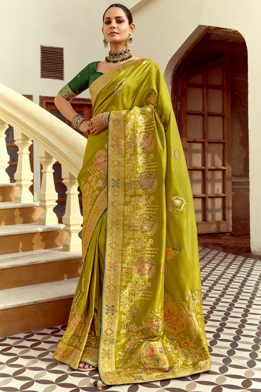 Mehendi Green Dola Silk Saree with Cutdana Work-ZB134583_1_SareeButa.com
