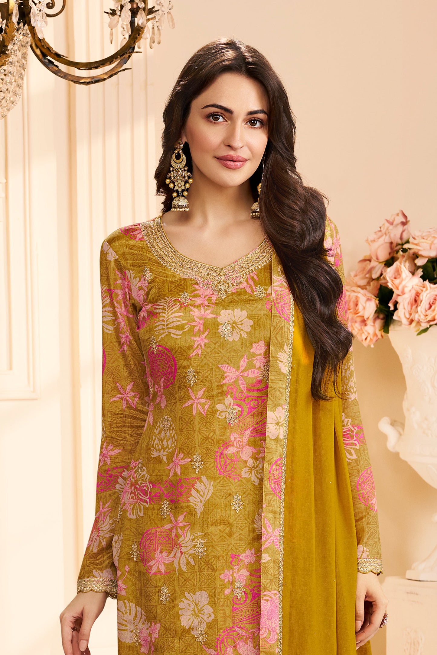 Mehendi Green Embroidered Chinon Suit-SAR11510_3_SareeButa.com