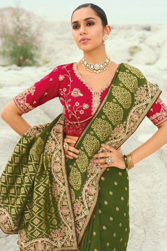 Mehendi Green Embroidered Dola Viscose Saree-SAR10818_2_SareeButa.com