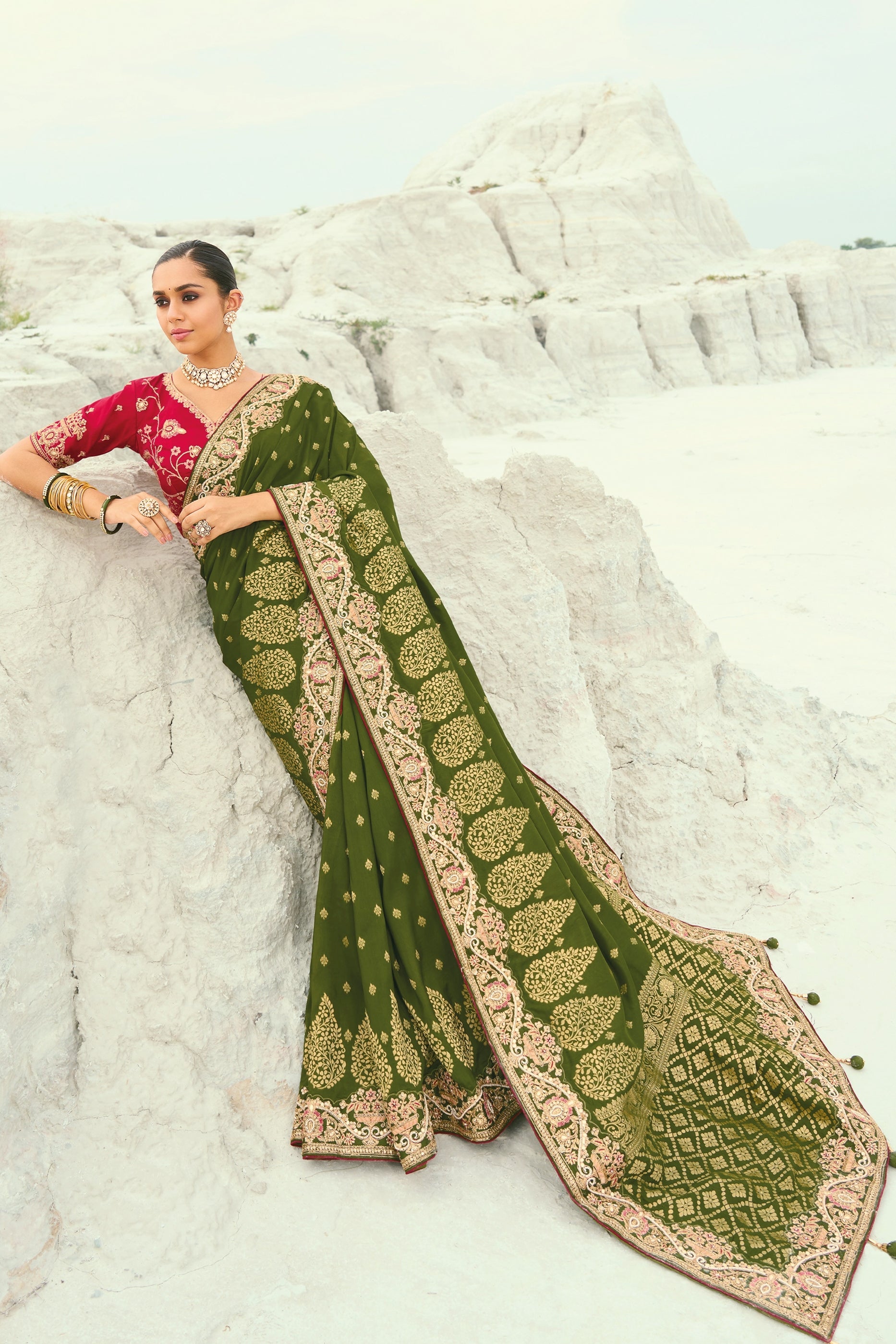 Mehendi Green Embroidered Dola Viscose Saree-SAR10818_3_SareeButa.com