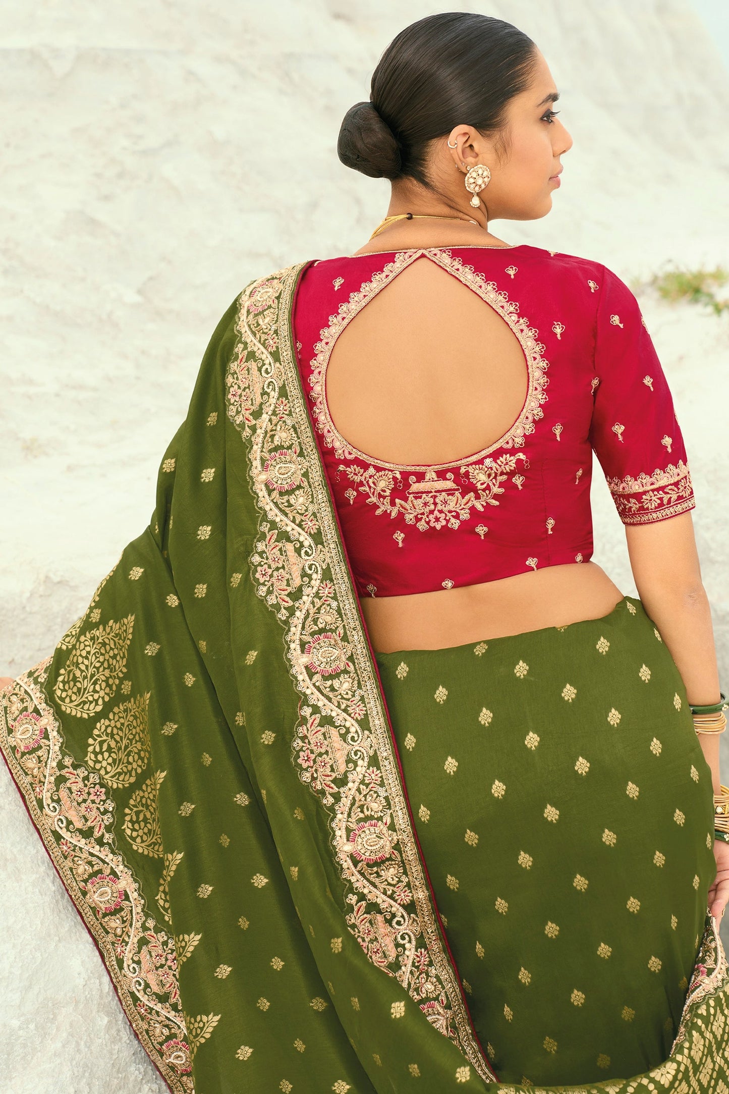 Mehendi Green Embroidered Dola Viscose Saree-SAR10818_4_SareeButa.com