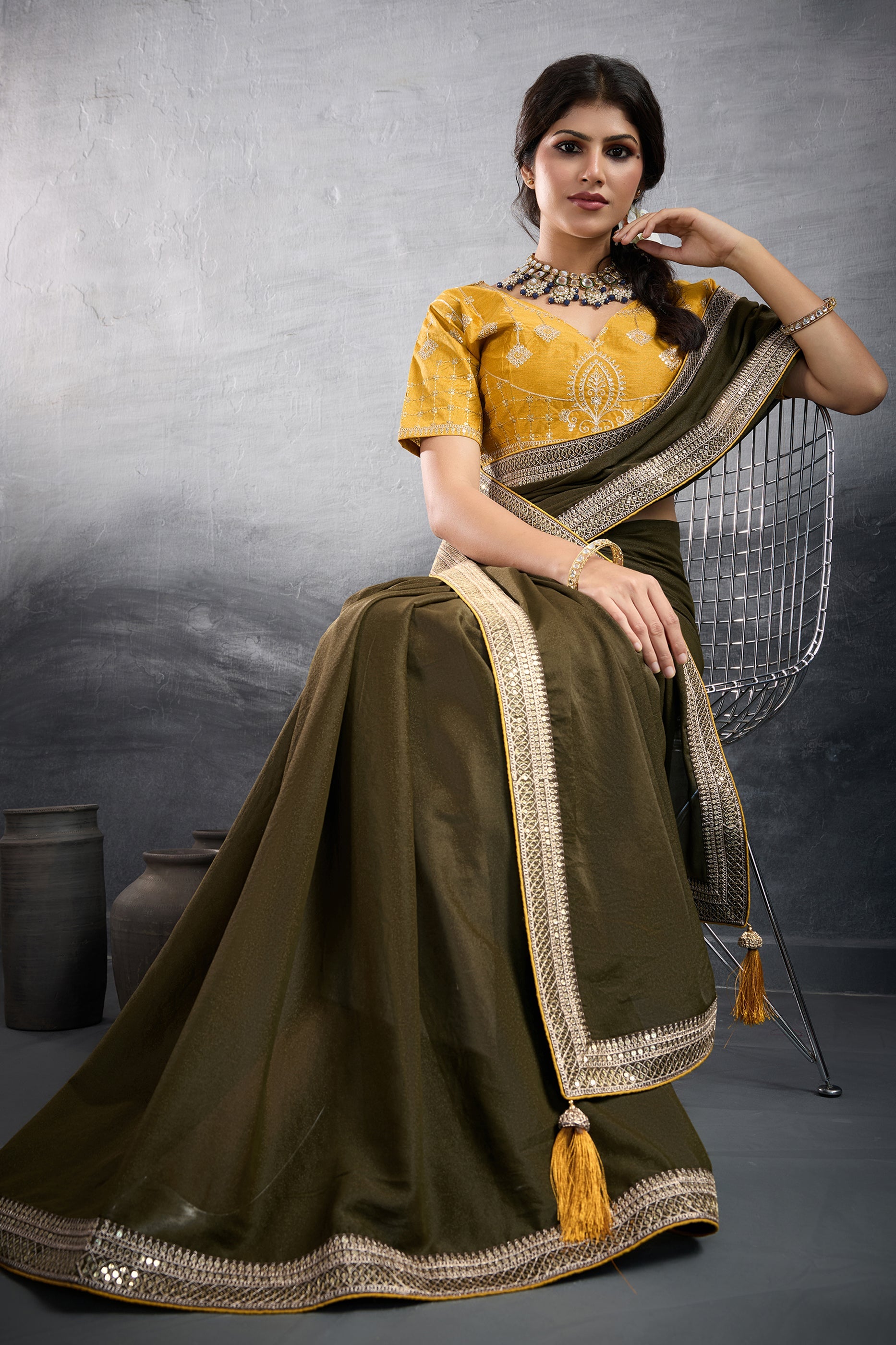 Mehendi Green Embroidered Georgette Saree-SAR10604_3_SareeButa.com