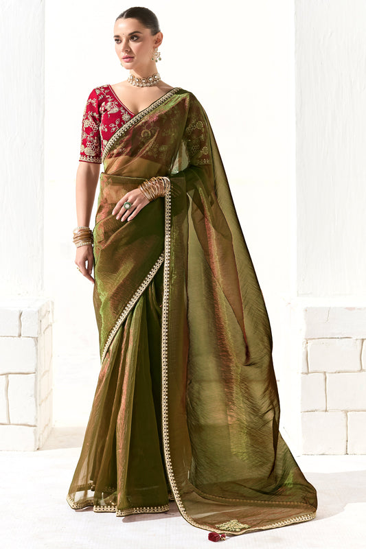Mehendi Green Embroidered Organza Tissue Saree-ZB134750_1_SareeButa.com