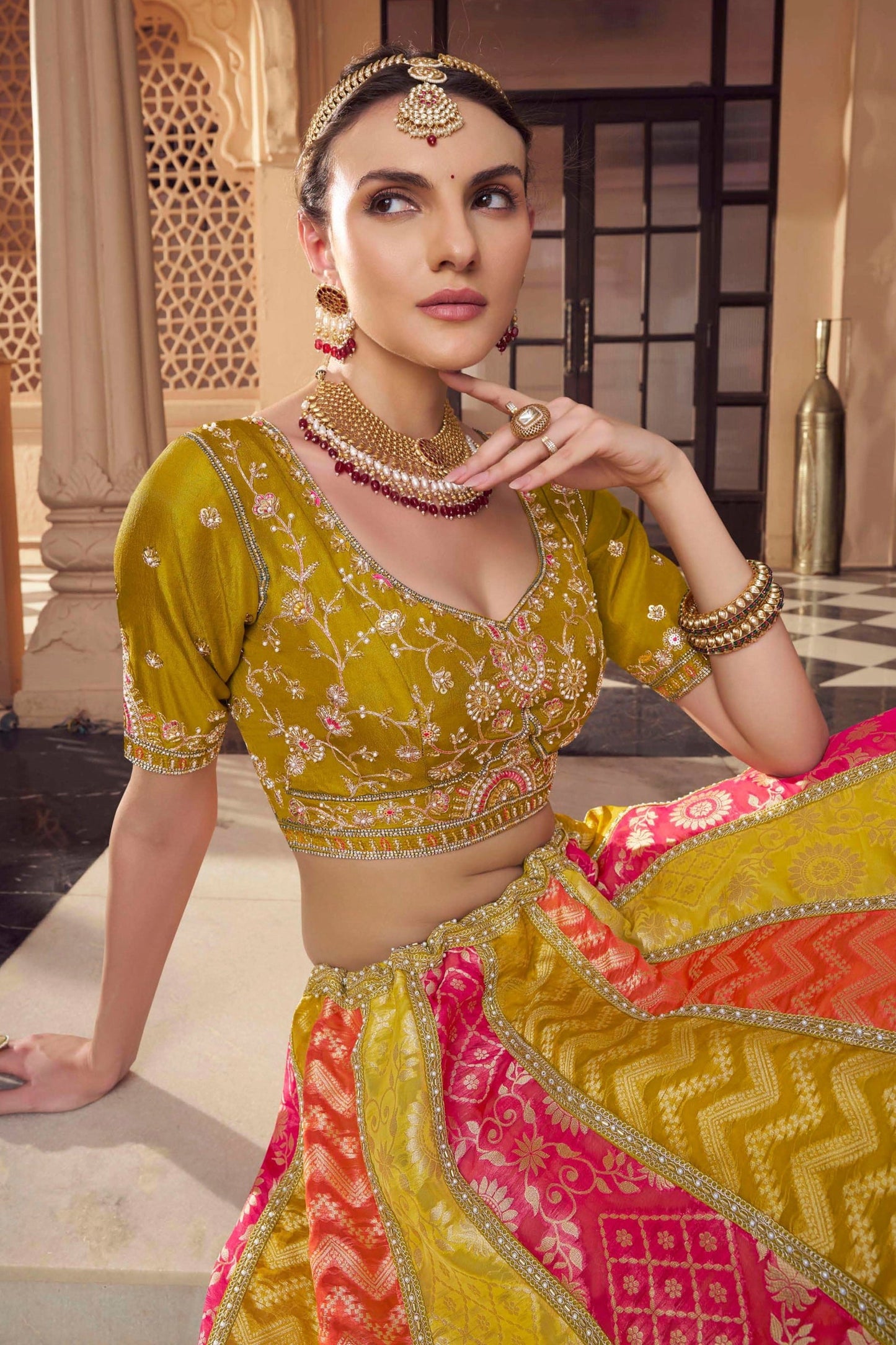 Mehendi Green Embroidered Semi-Stitched Viscose Silk Lehenga-SAR10348_2_SareeButa.com