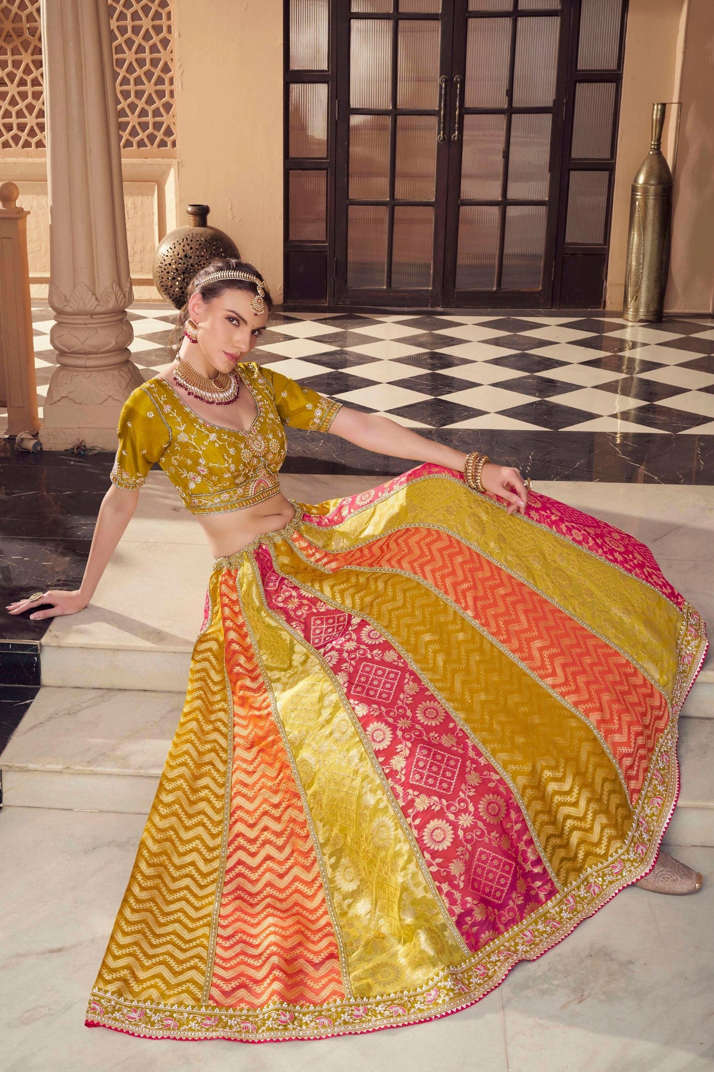 Mehendi Green Embroidered Semi-Stitched Viscose Silk Lehenga-SAR10348_4_SareeButa.com