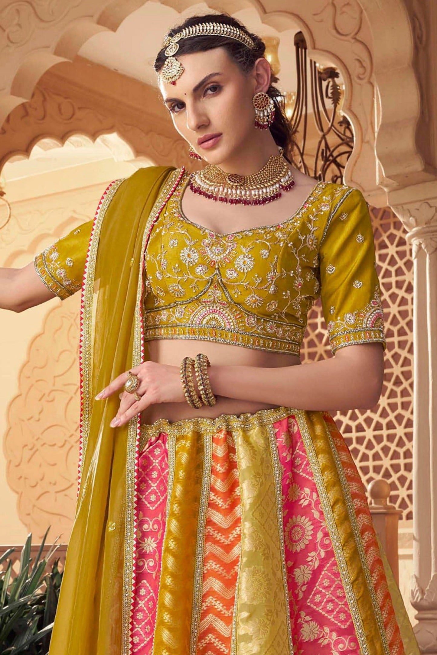 Mehendi Green Embroidered Semi-Stitched Viscose Silk Lehenga-SAR10348_5_SareeButa.com