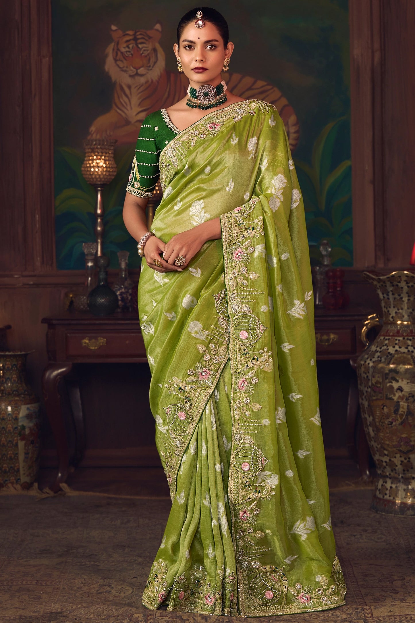 Mehendi Green Heavy Work Silk Saree-SAR10987_1_SareeButa.com