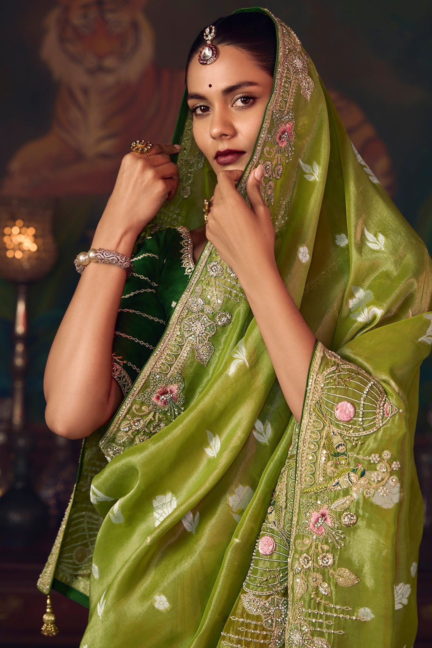 Mehendi Green Heavy Work Silk Saree-SAR10987_2_SareeButa.com