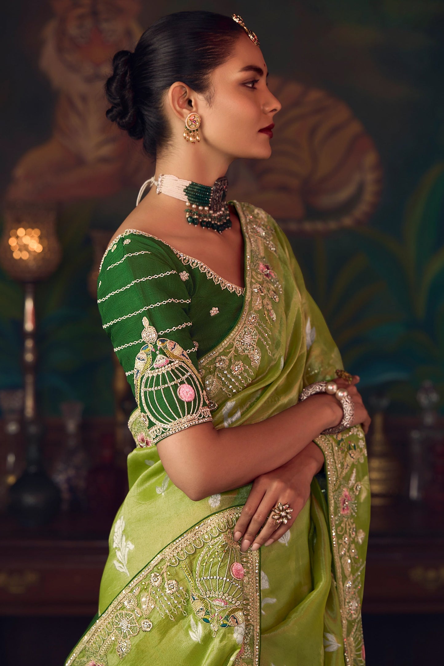 Mehendi Green Heavy Work Silk Saree-SAR10987_3_SareeButa.com
