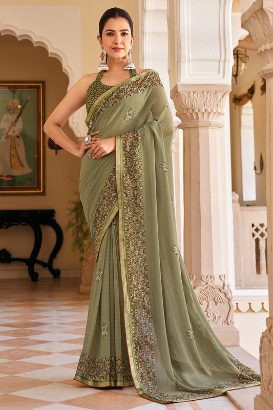 Mehendi Green Printed Georgette Saree-SAR10157_1_SareeButa.com