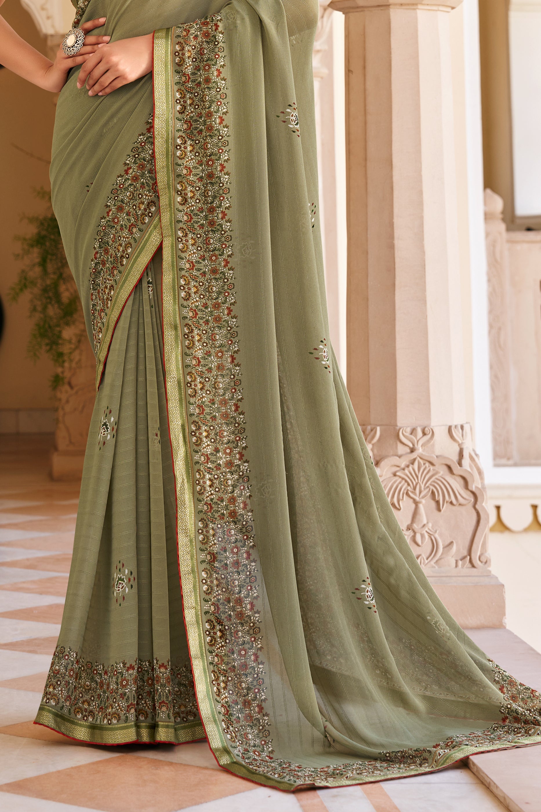 Mehendi Green Printed Georgette Saree-SAR10157_4_SareeButa.com