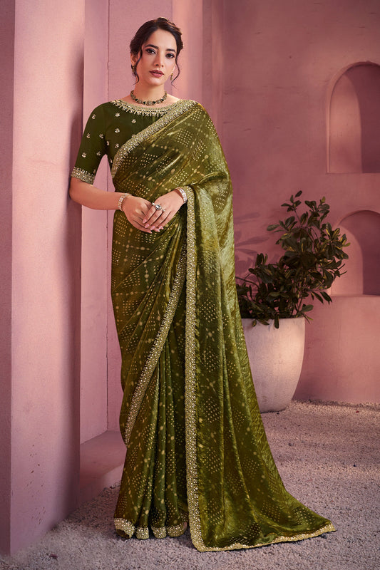 Mehendi Green Satin Silk Bandhani Saree-SAR10888_1_SareeButa.com
