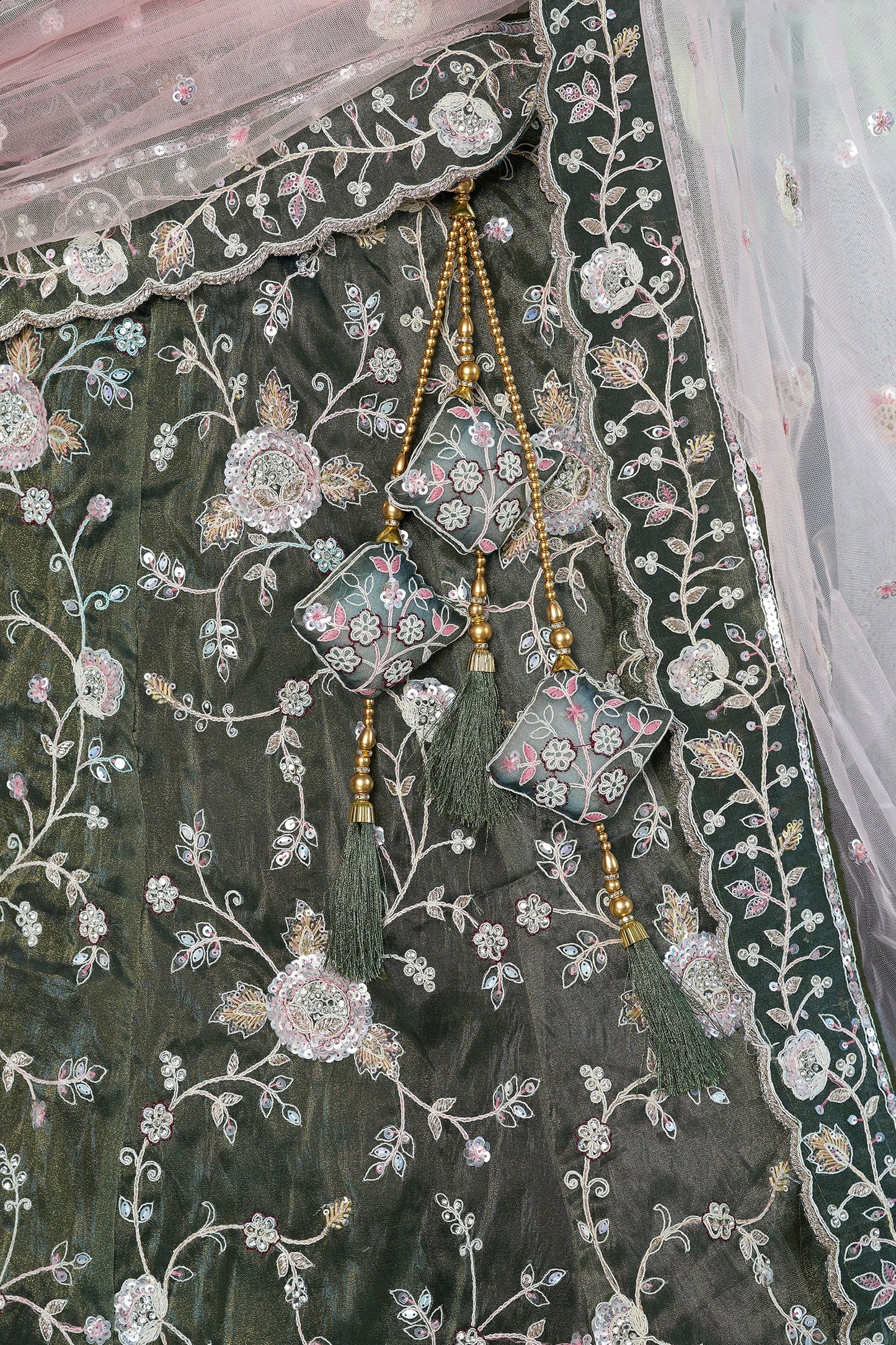 Mehendi Green Semi-Stitched Embroidered Silk Lehenga-SAR10718_5_SareeButa.com