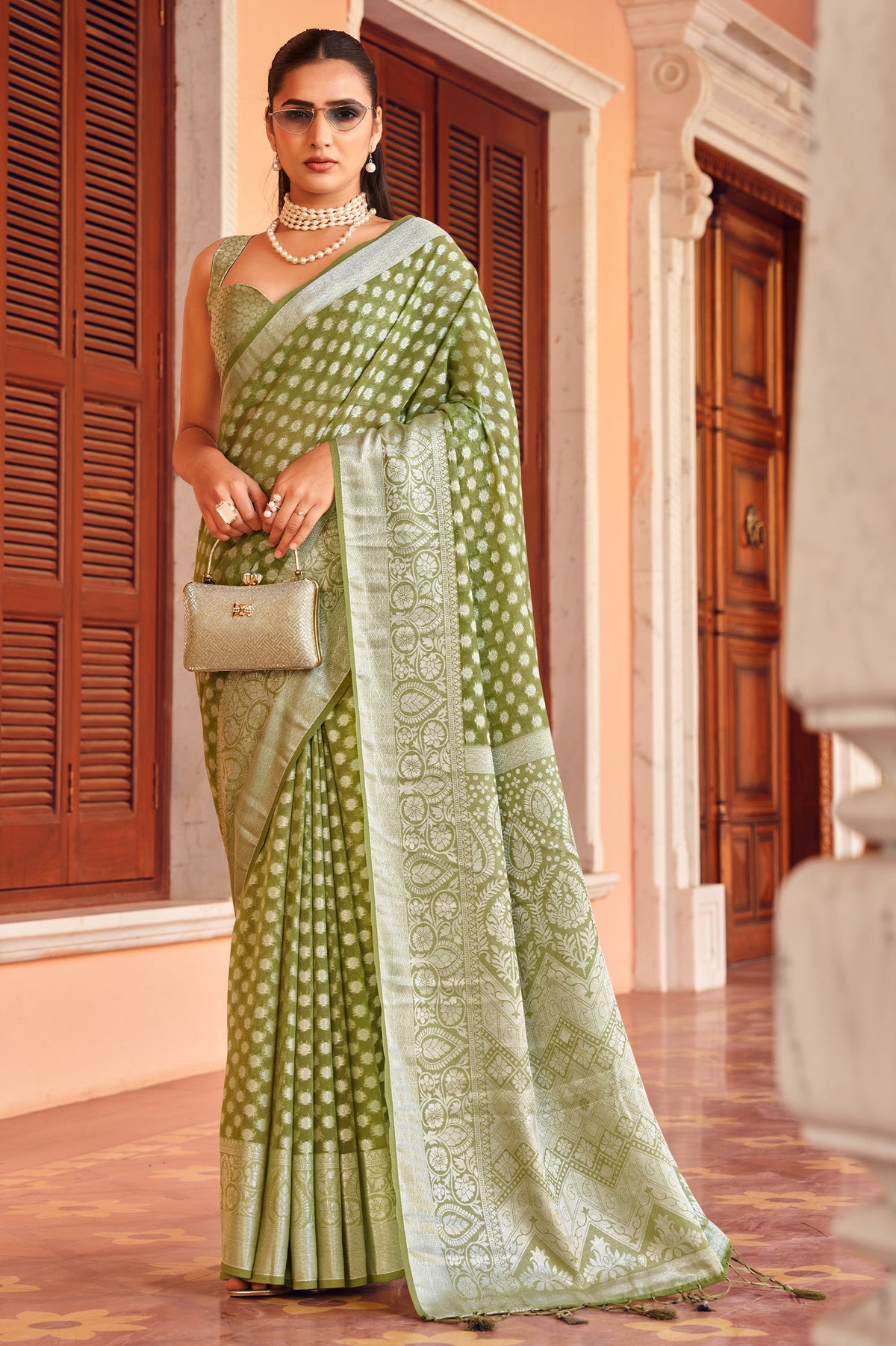 Mehendi Green Woven Georgette Saree-SAR10178_1_SareeButa.com