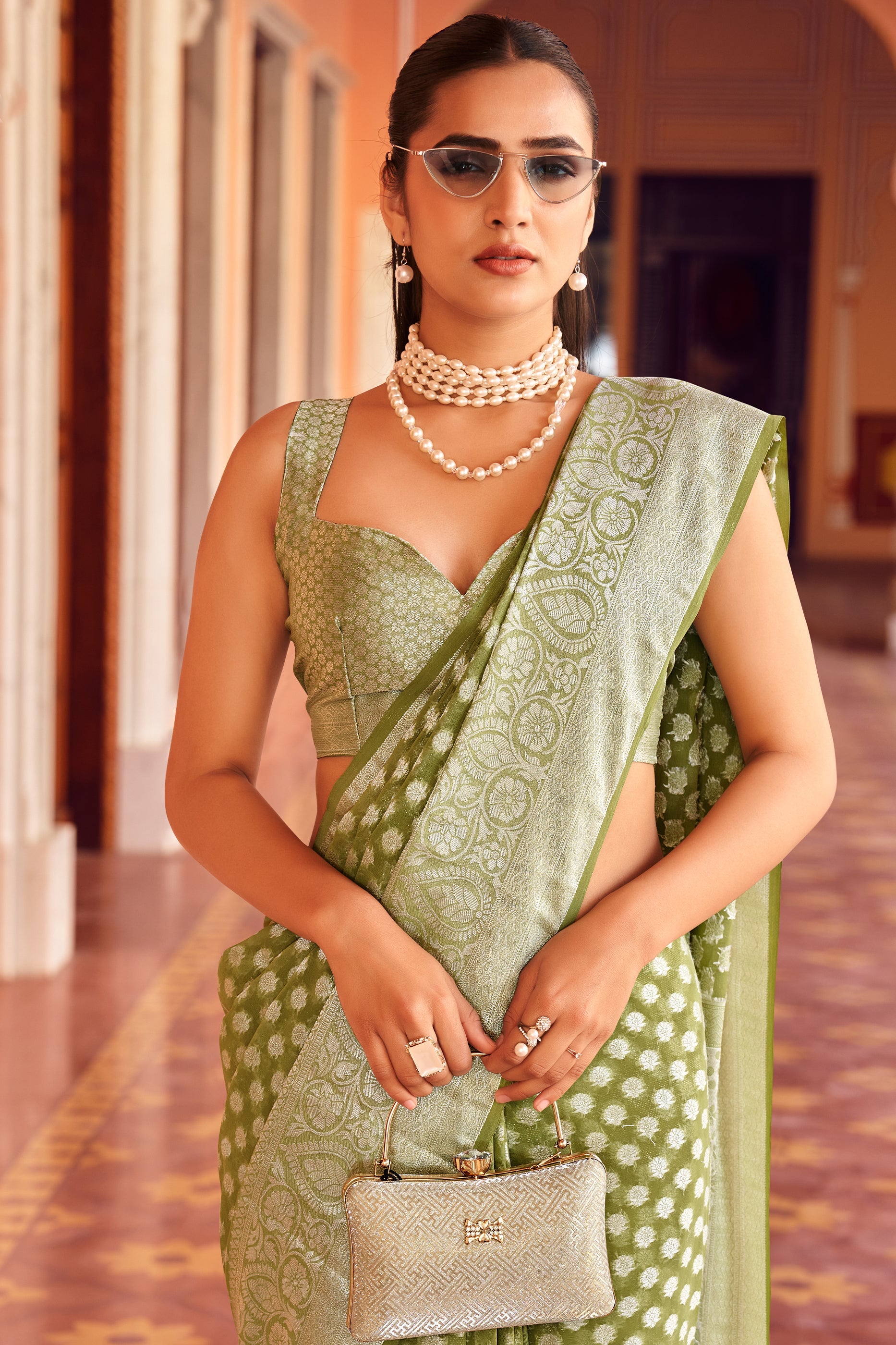 Mehendi Green Woven Georgette Saree-SAR10178_2_SareeButa.com
