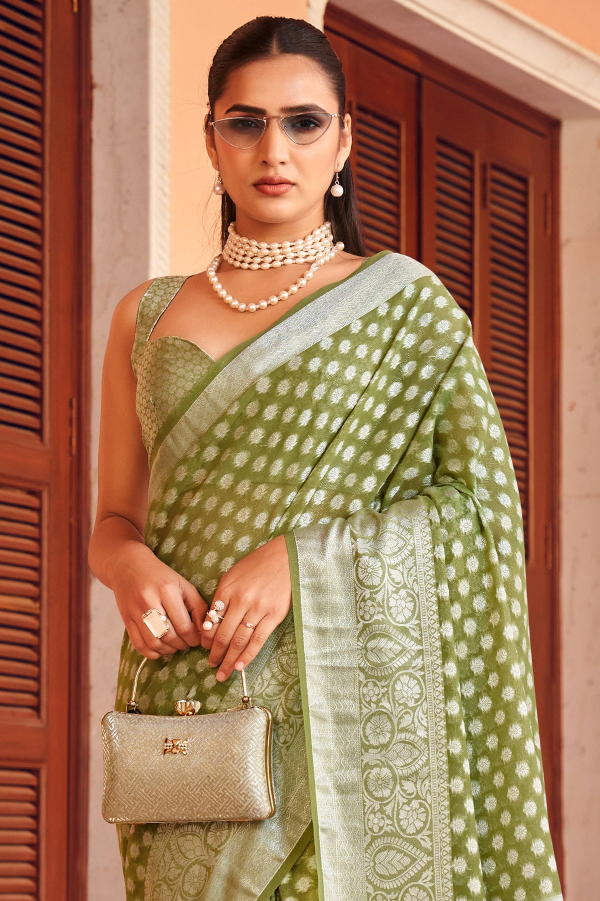 Mehendi Green Woven Georgette Saree-SAR10178_3_SareeButa.com