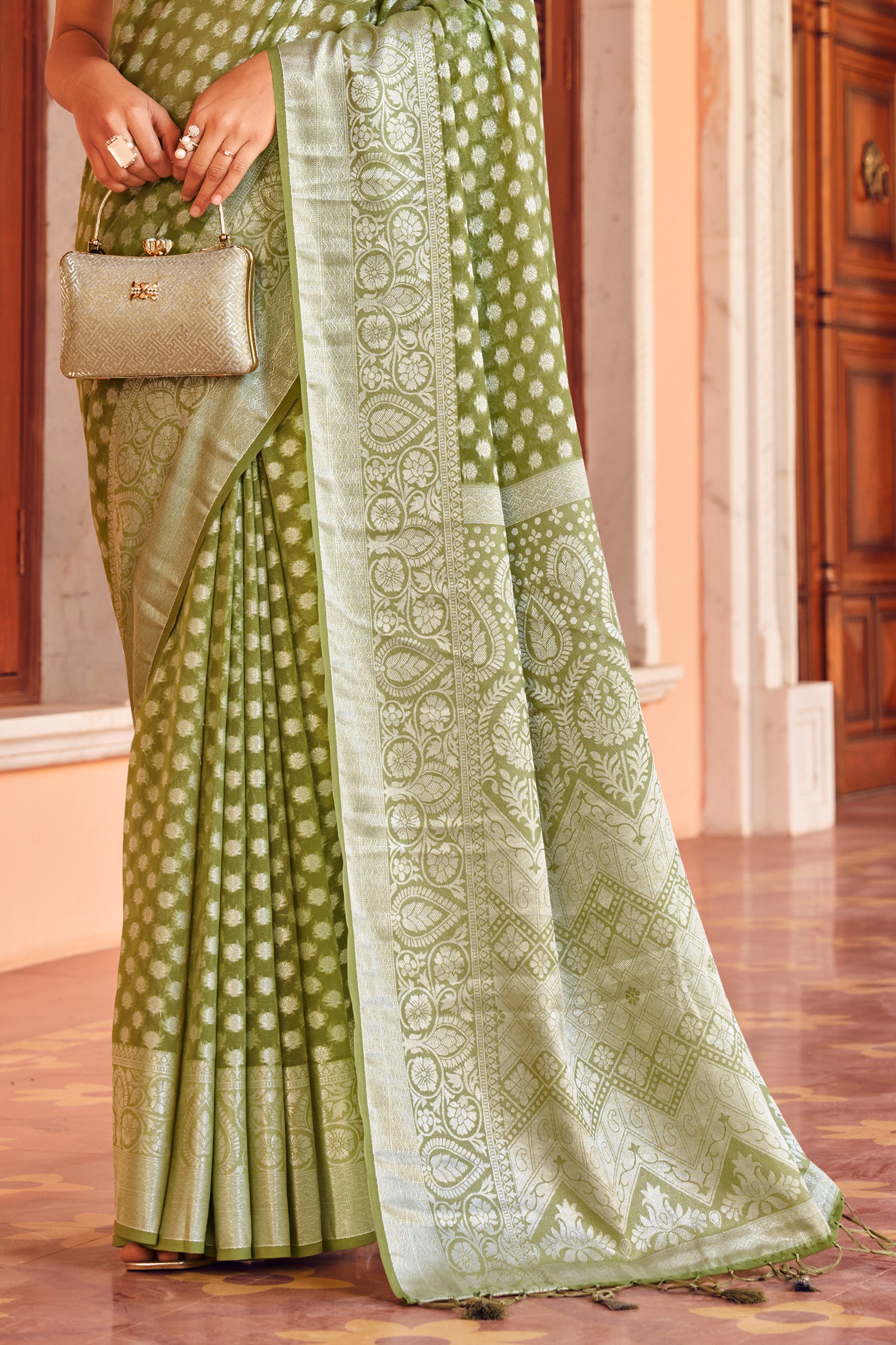Mehendi Green Woven Georgette Saree-SAR10178_4_SareeButa.com