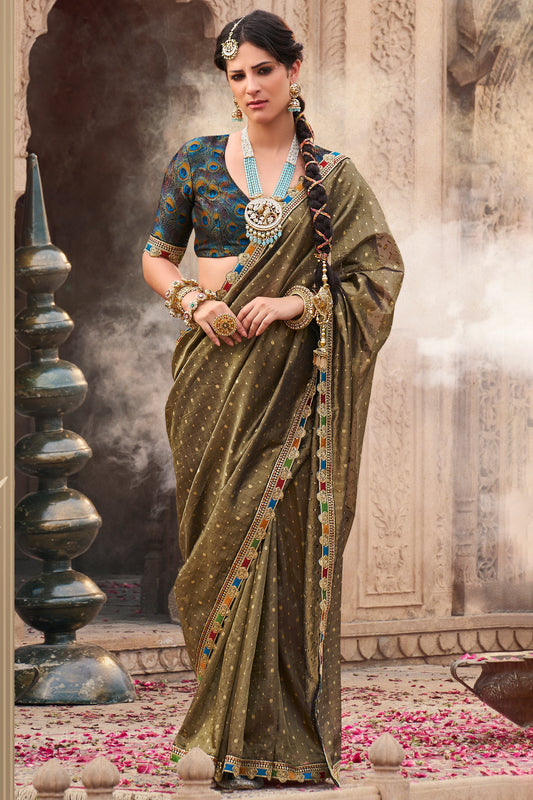 Mehendi Green Woven Tissue Silk Saree With Lace Border-ZB134638_1_SareeButa.com