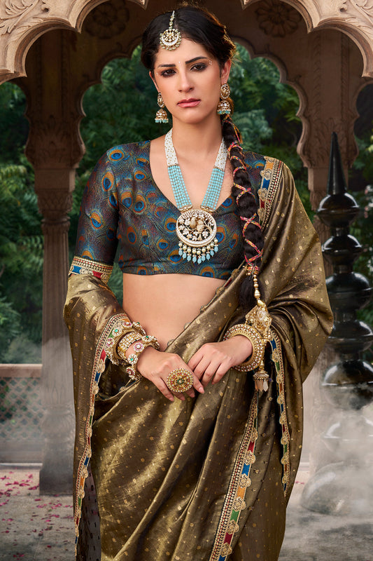 Mehendi Green Woven Tissue Silk Saree With Lace Border-ZB134638_2_SareeButa.com