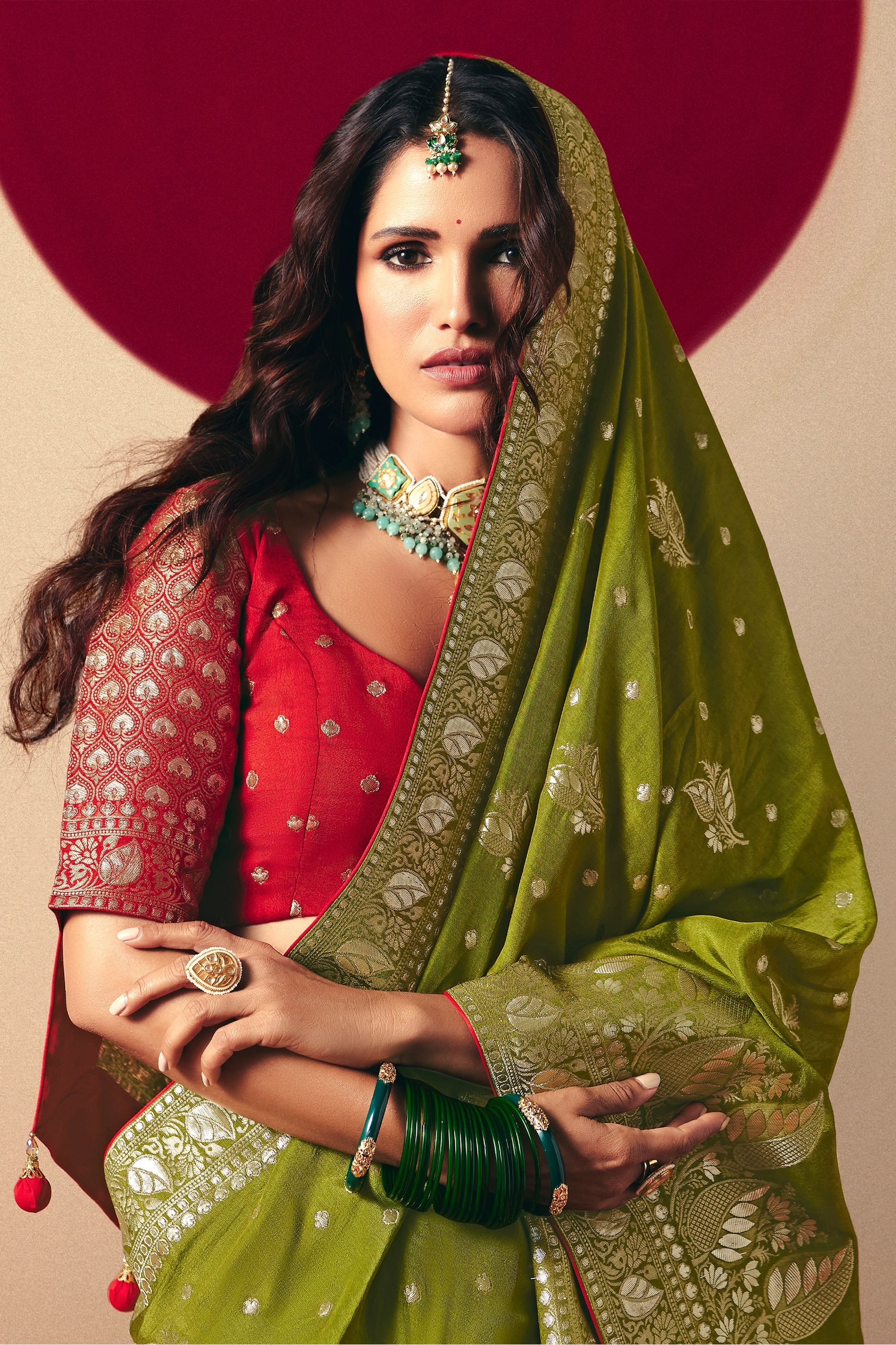 Mehendi Green Woven Viscose Silk Saree With Brocade Blouse-SAR10251_2_SareeButa.com