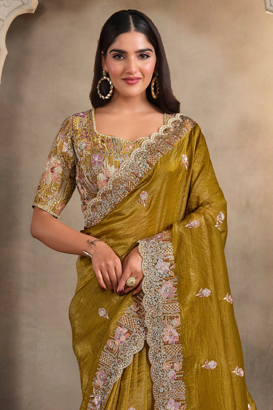 Mehendi Green Embroidered Crush Paper Silk Saree-SAR10883_2_SareeButa.com