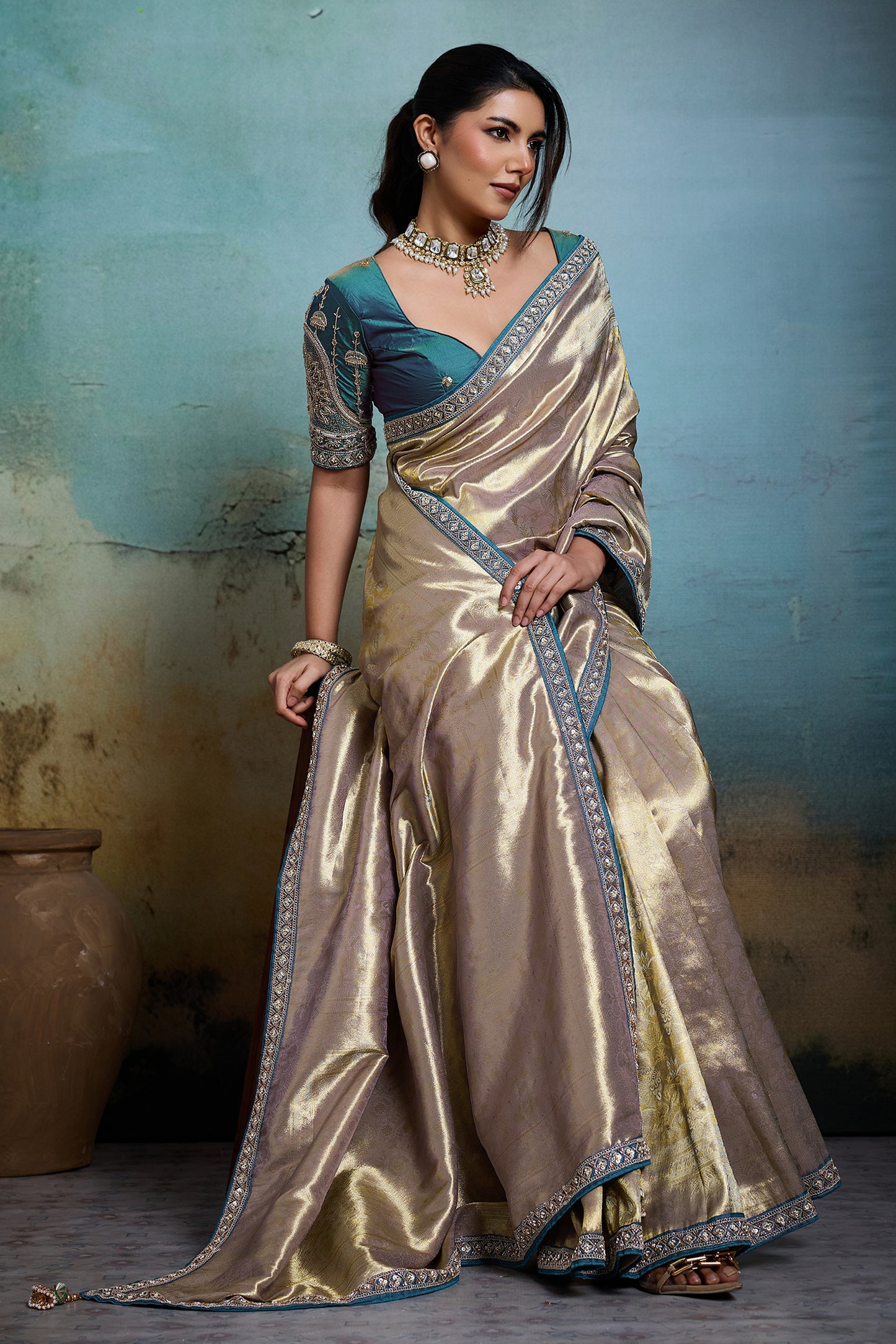 Metalic Grey Woven Tissue Banarasi Saree-SAR12819_4_SareeButa.com