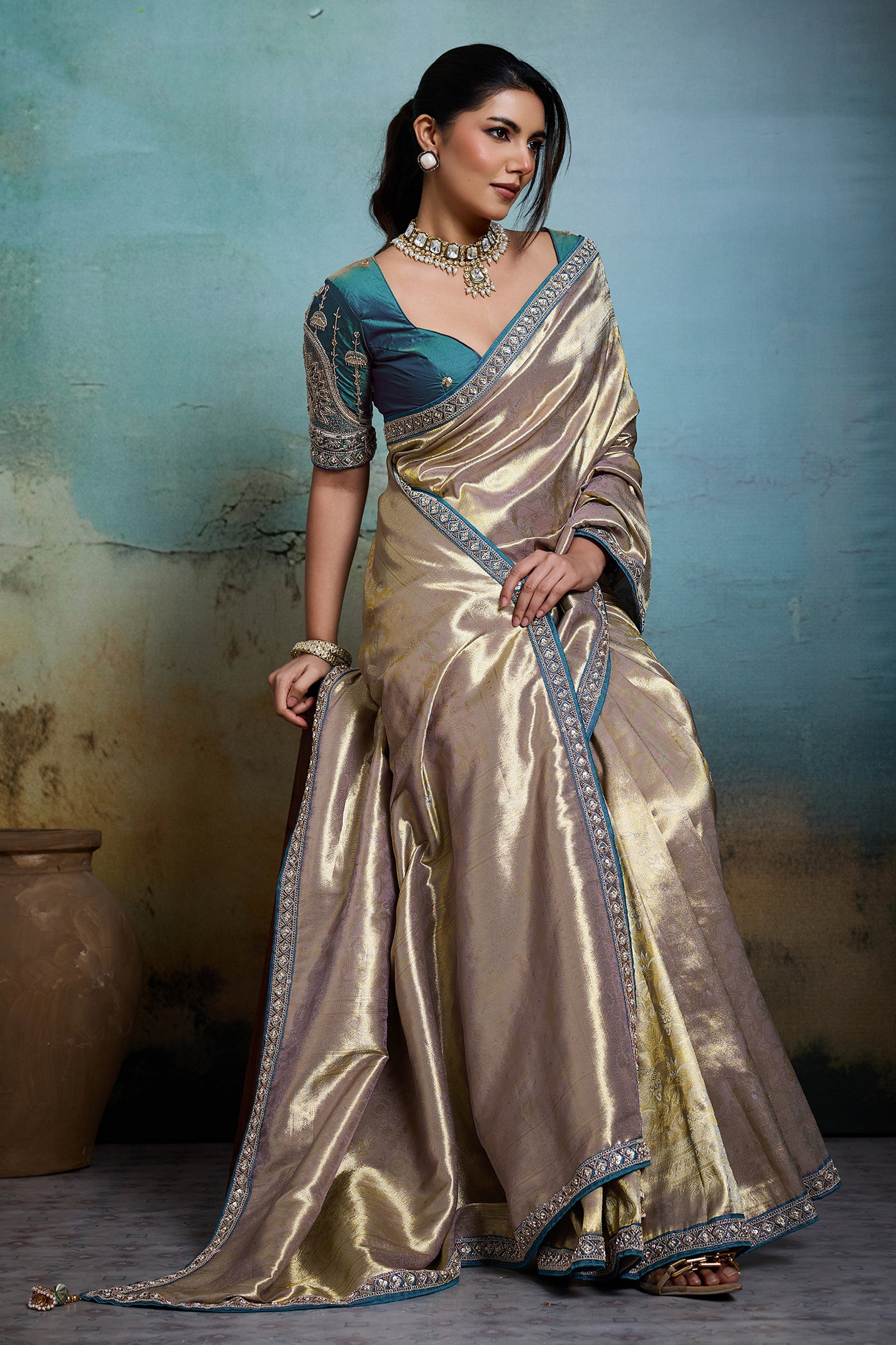 Metalic Grey Woven Tissue Banarasi Saree-SAR12819_4_SareeButa.com