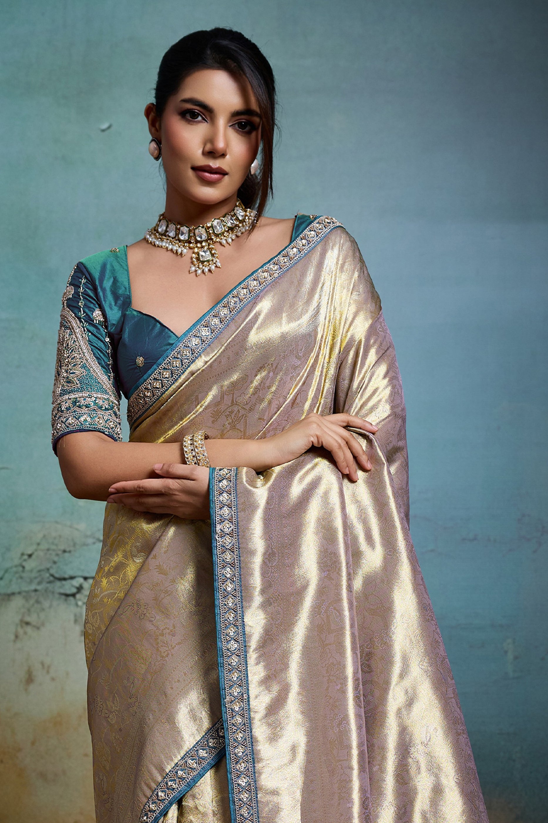 Metalic Grey Woven Tissue Banarasi Saree-SAR12819_5_SareeButa.com