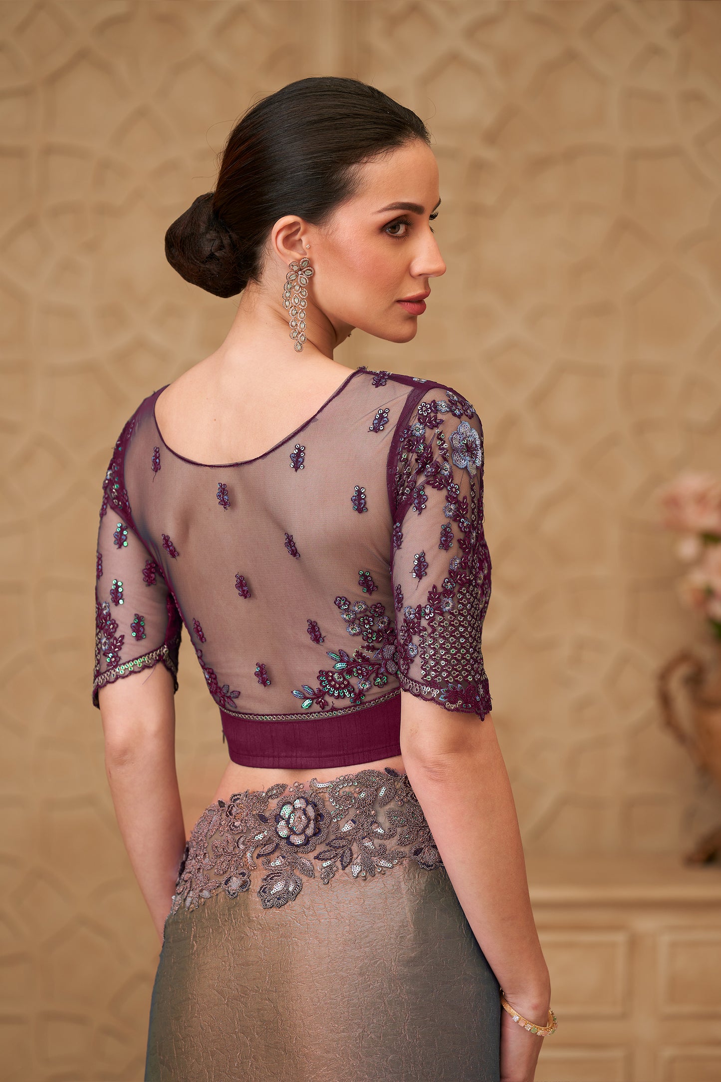 Metallic Taupe Embroidered Crush Satin Georgette Saree-SAR12459_4_SareeButa.com