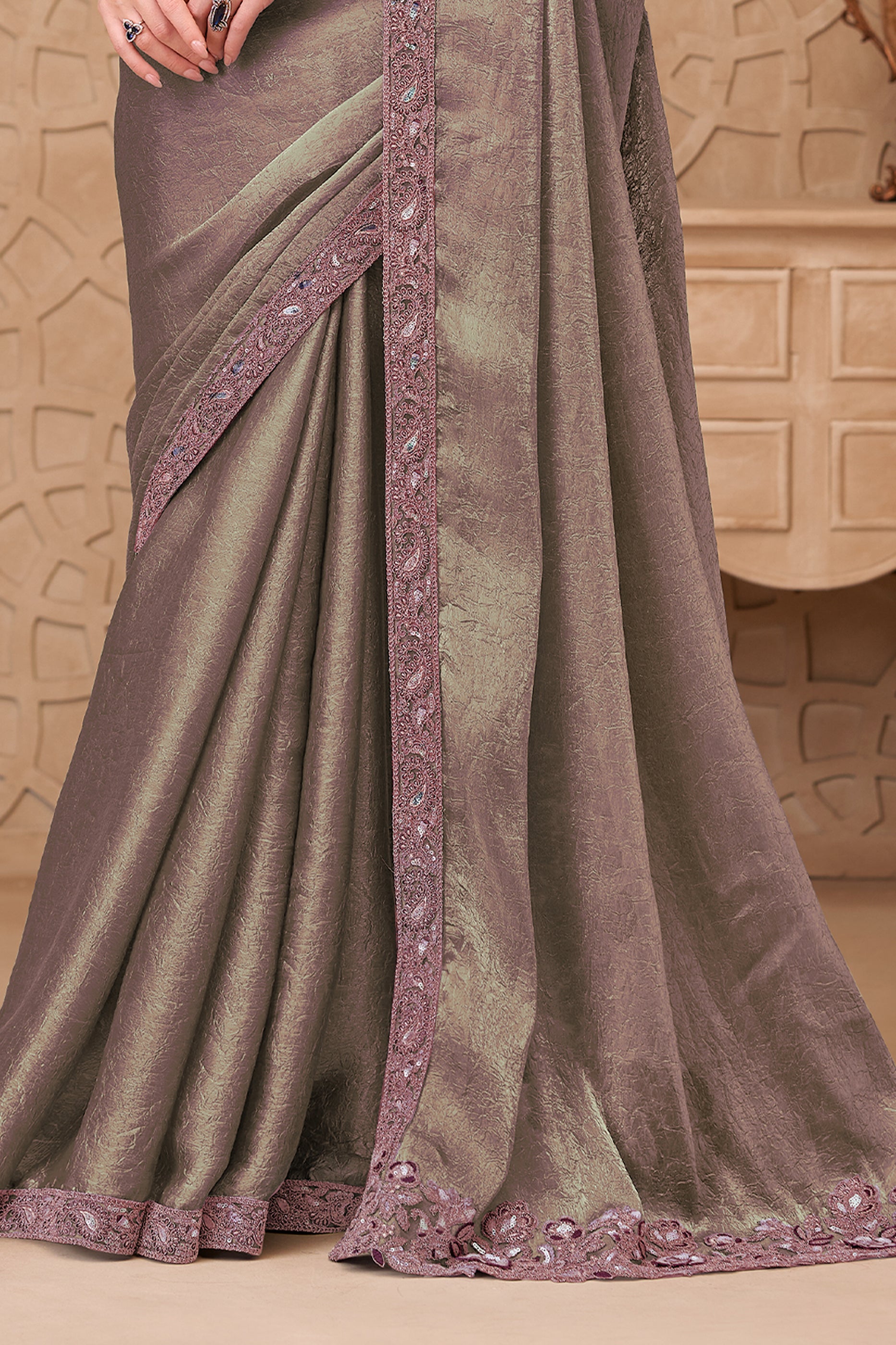 Metallic Taupe Embroidered Crush Satin Georgette Saree-SAR12459_5_SareeButa.com