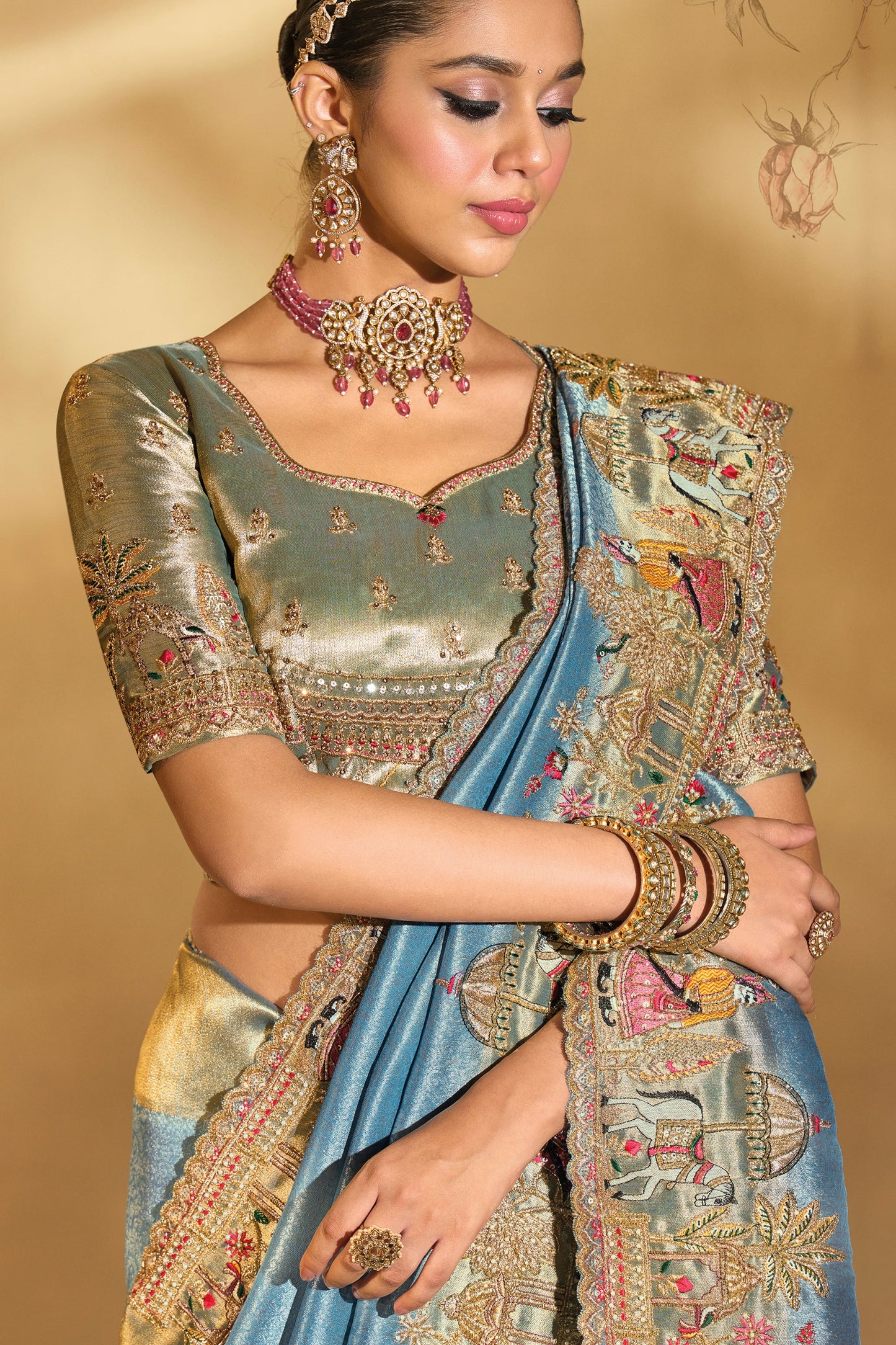 Metallic Blue Embroidered Woven Silk Saree-SAR10615_2_SareeButa.com