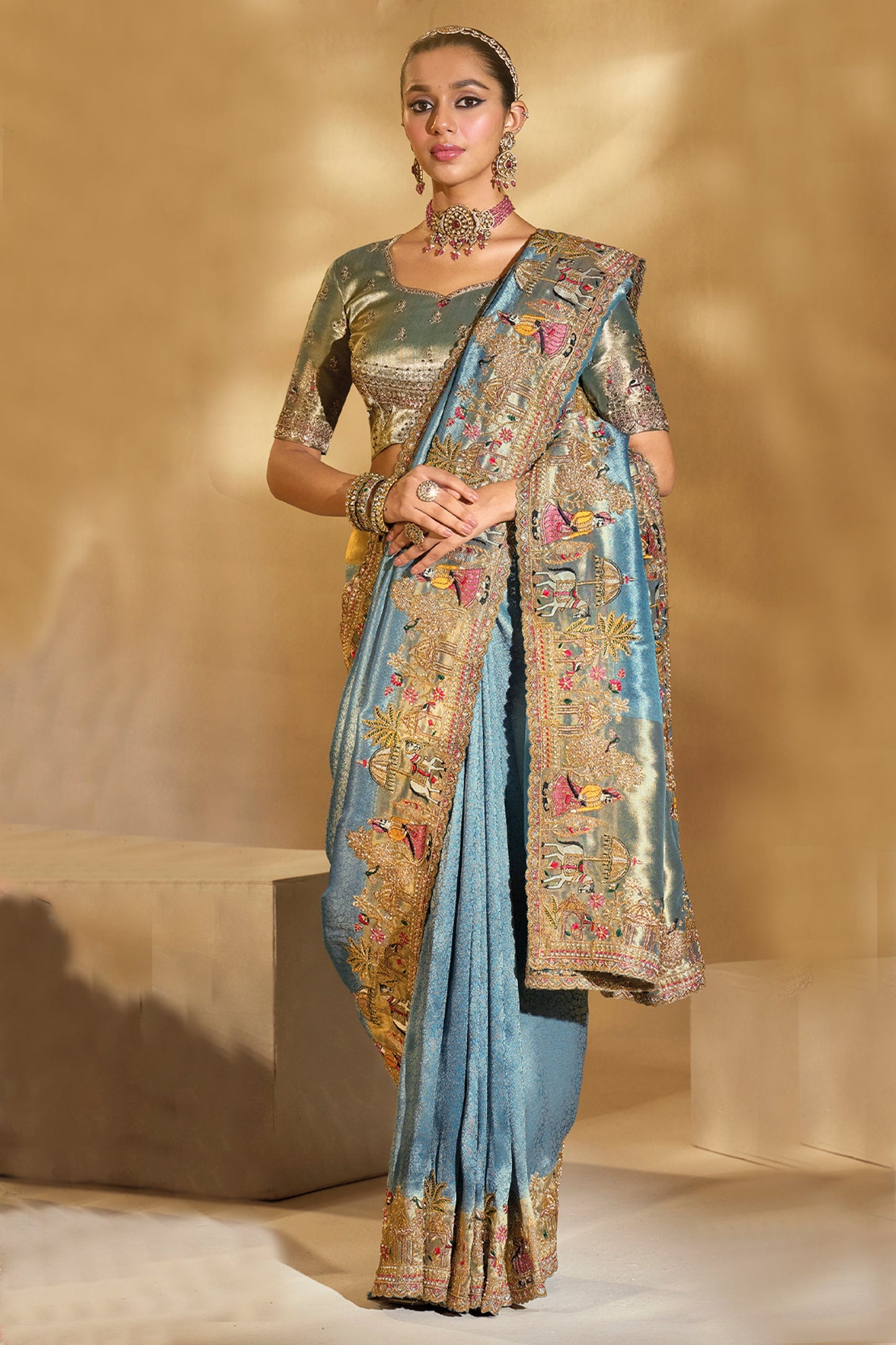 Metallic Blue Embroidered Woven Silk Saree-SAR10615_3_SareeButa.com