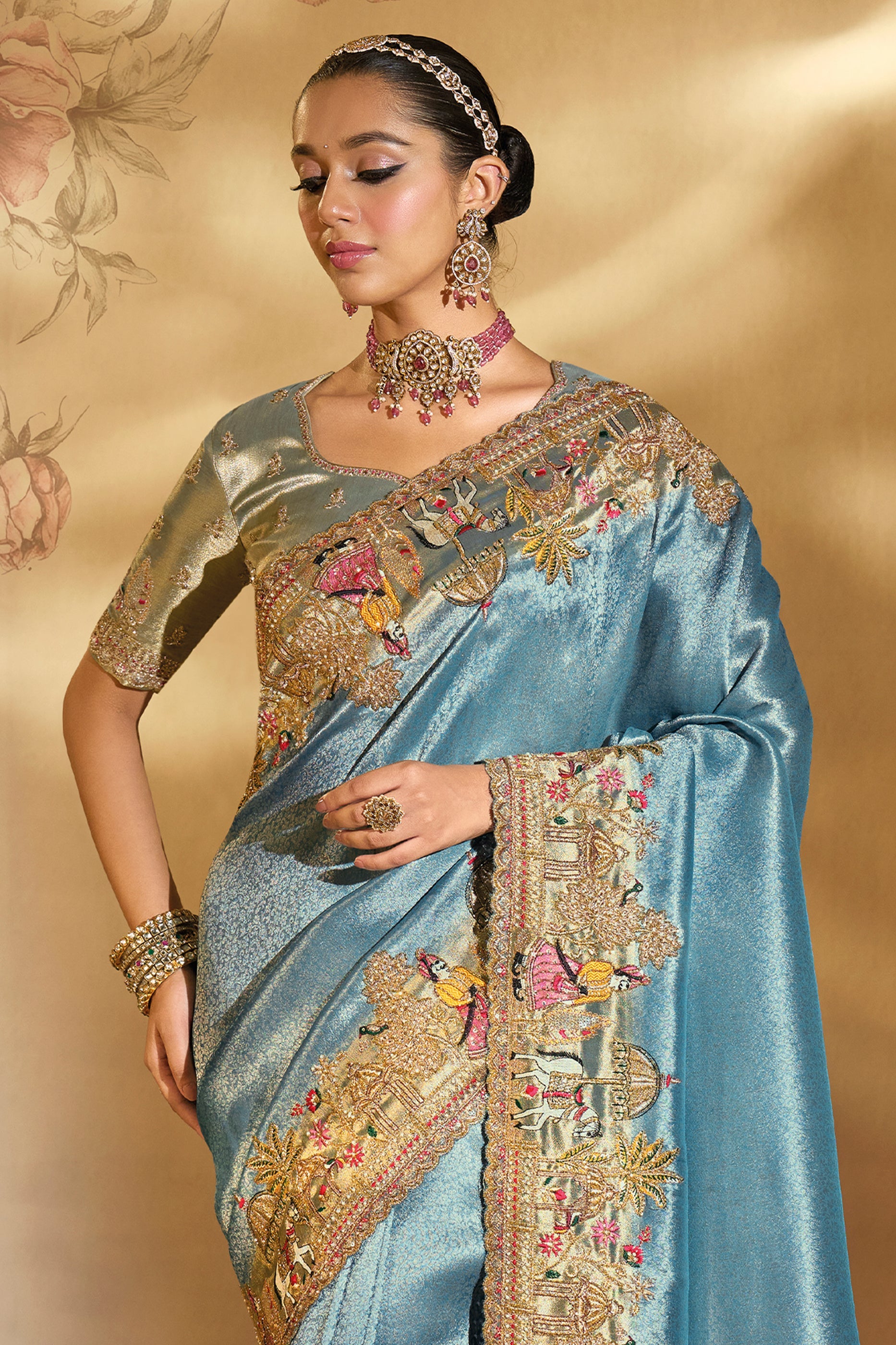 Metallic Blue Embroidered Woven Silk Saree-SAR10615_4_SareeButa.com