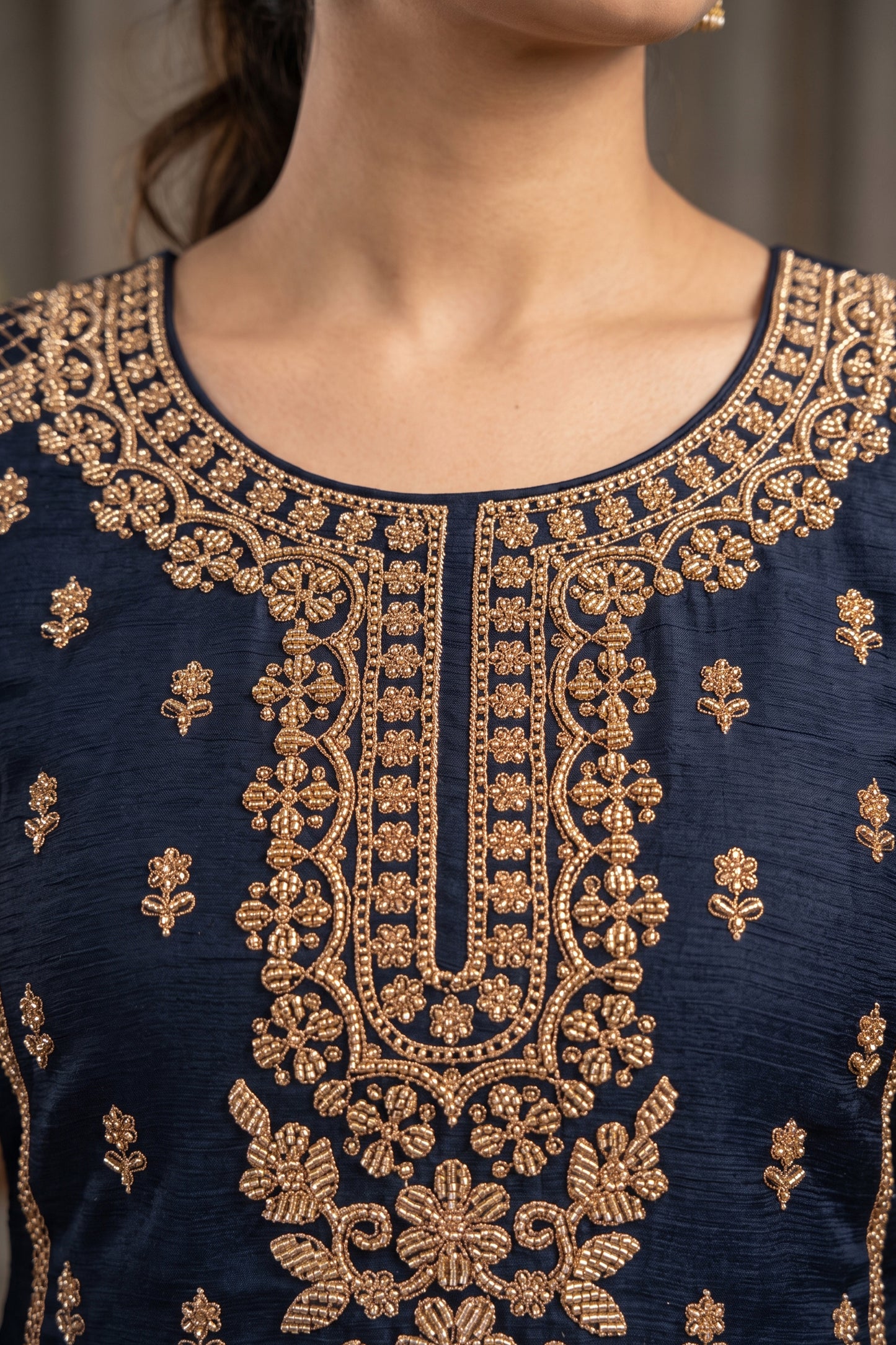 Midnight Blue Readymade Embroidered Chinon Suit-SAR12977_2_SareeButa.com