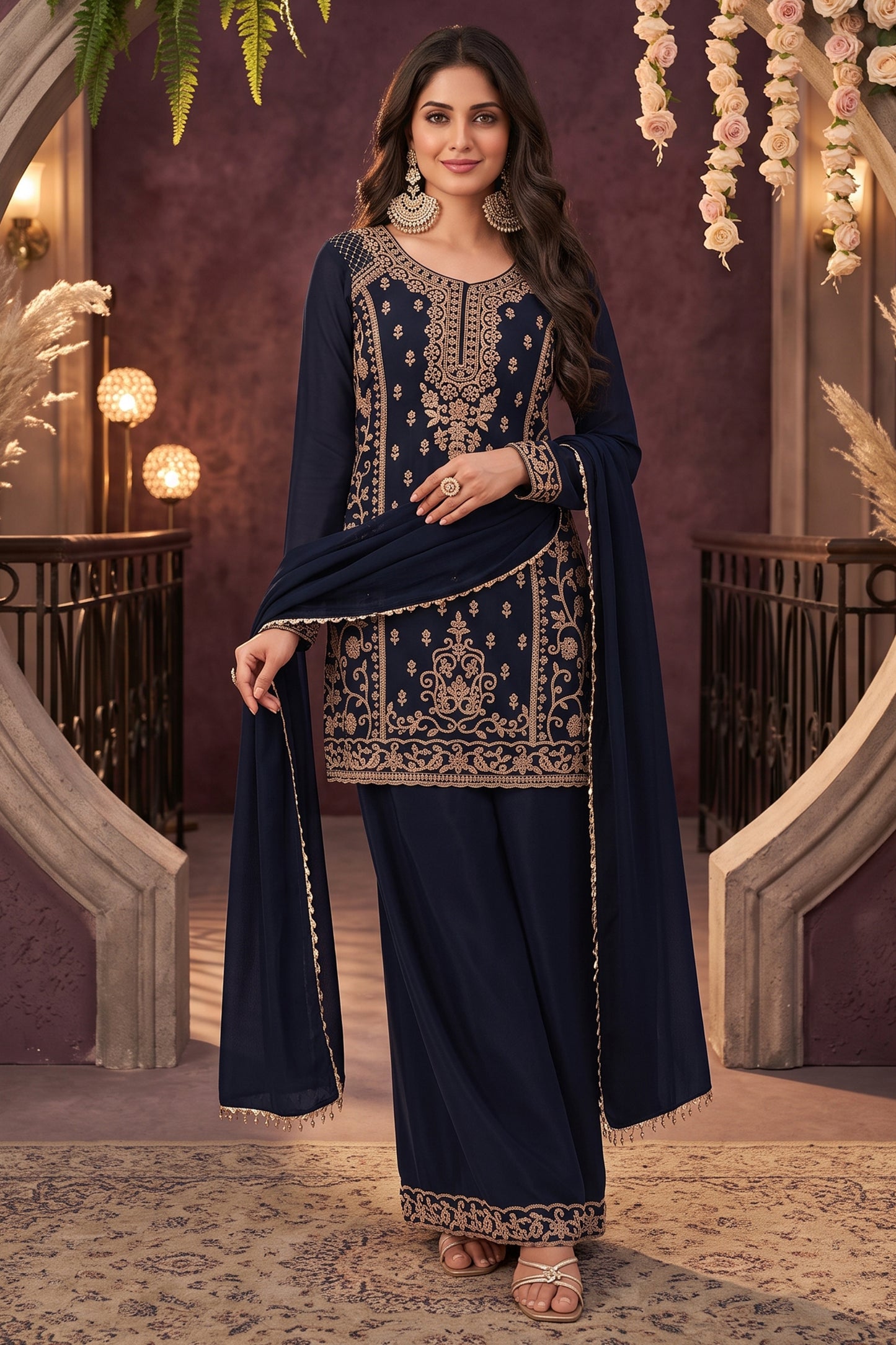 Midnight Blue Readymade Embroidered Chinon Suit-SAR12977_6_SareeButa.com