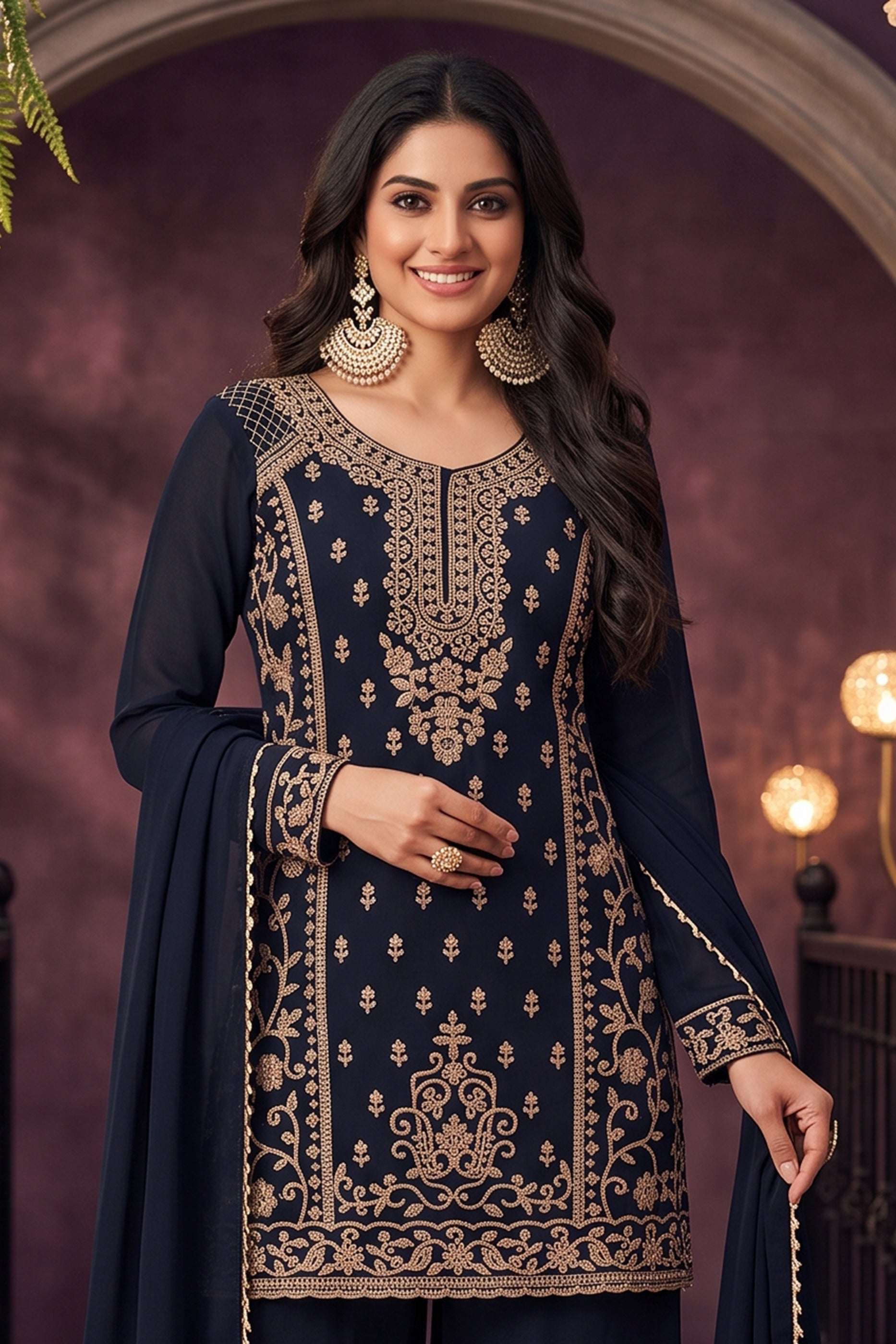 Midnight Blue Readymade Embroidered Chinon Suit-SAR12977_7_SareeButa.com