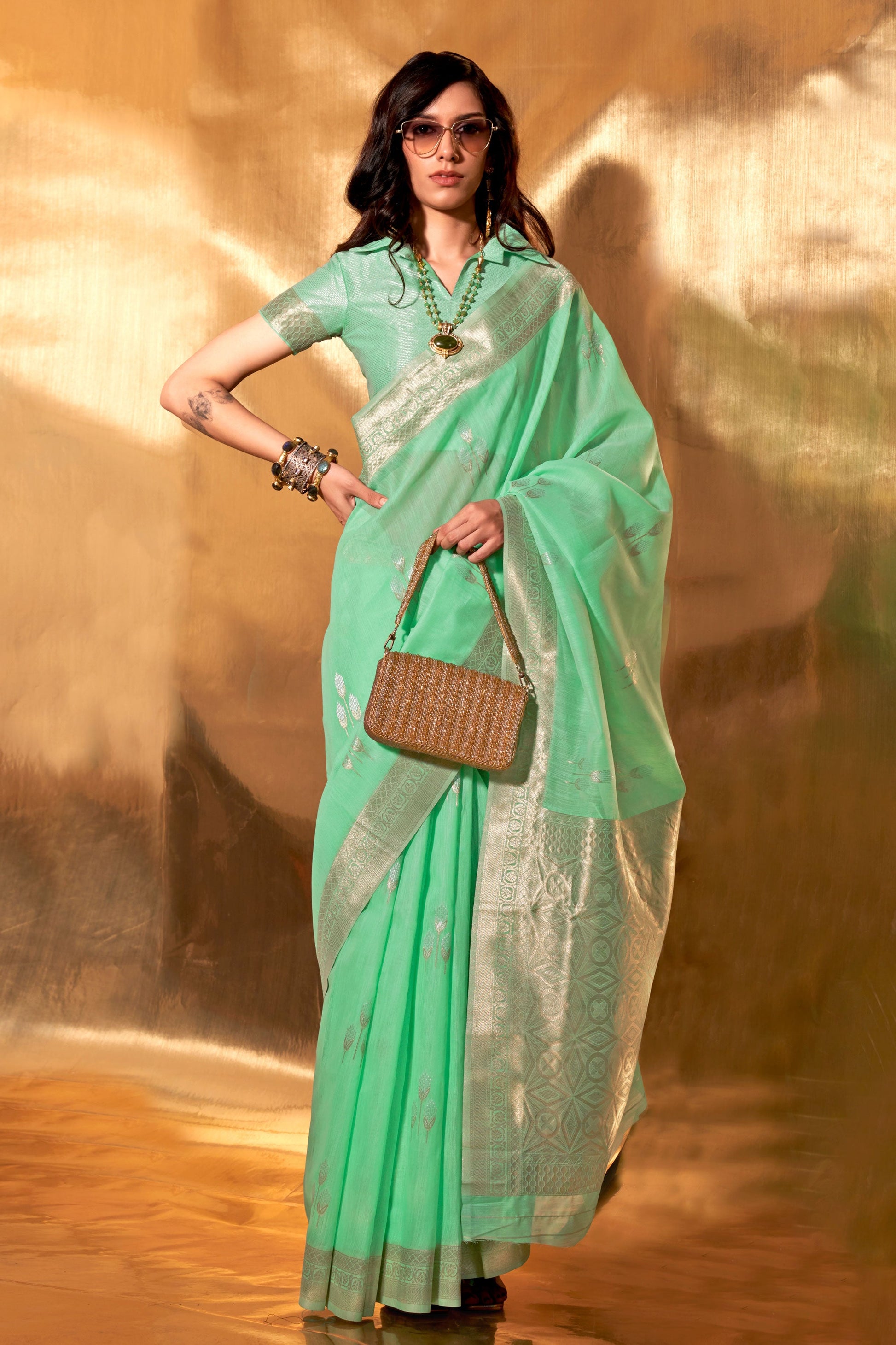 mint-green-woven-linen-saree-zb131337_1_SareeButa.com