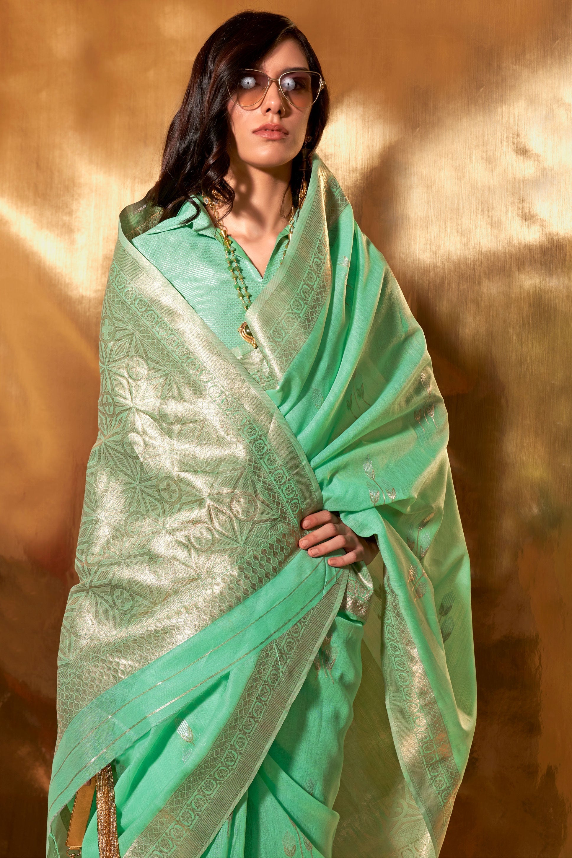 mint-green-woven-linen-saree-zb131337_2_SareeButa.com