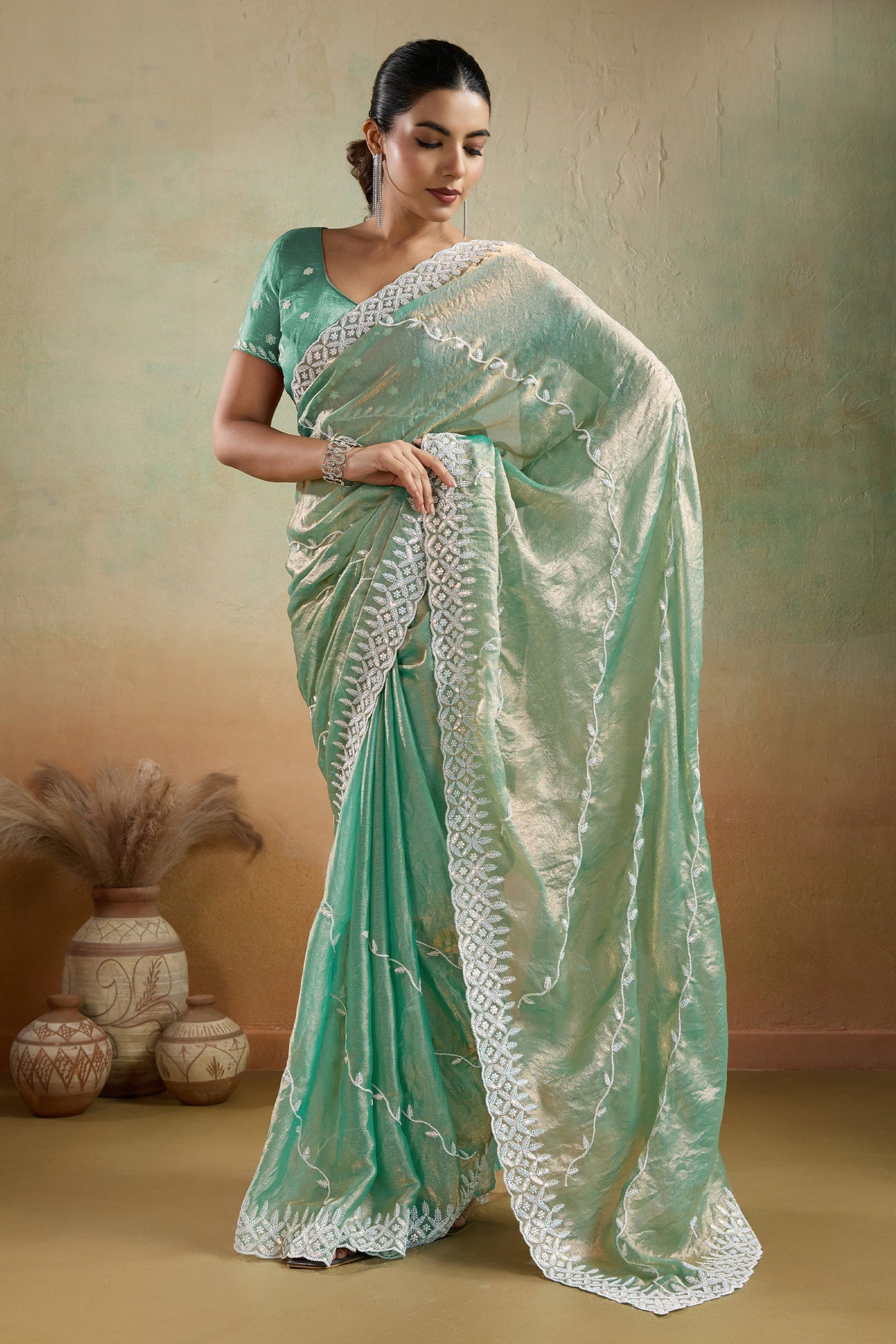 Mint Green Embroidered Chiffon Saree-SAR10422_1_SareeButa.com