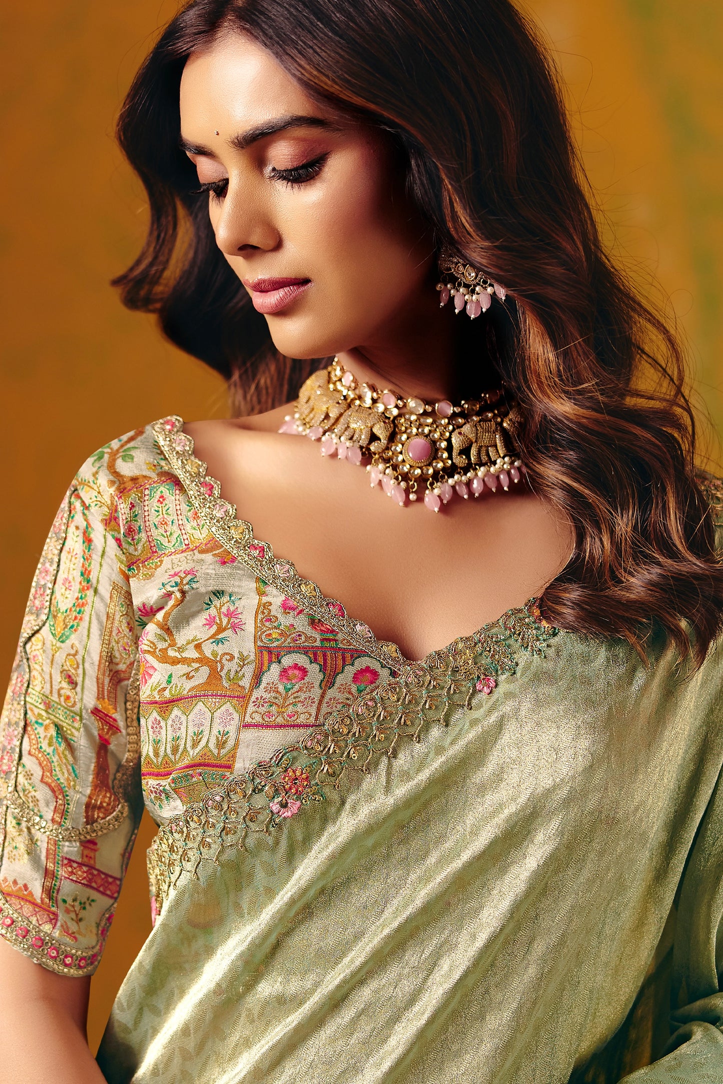 Mint Green Embroidered Jacquard Silk Saree-SAR12091_2_SareeButa.com