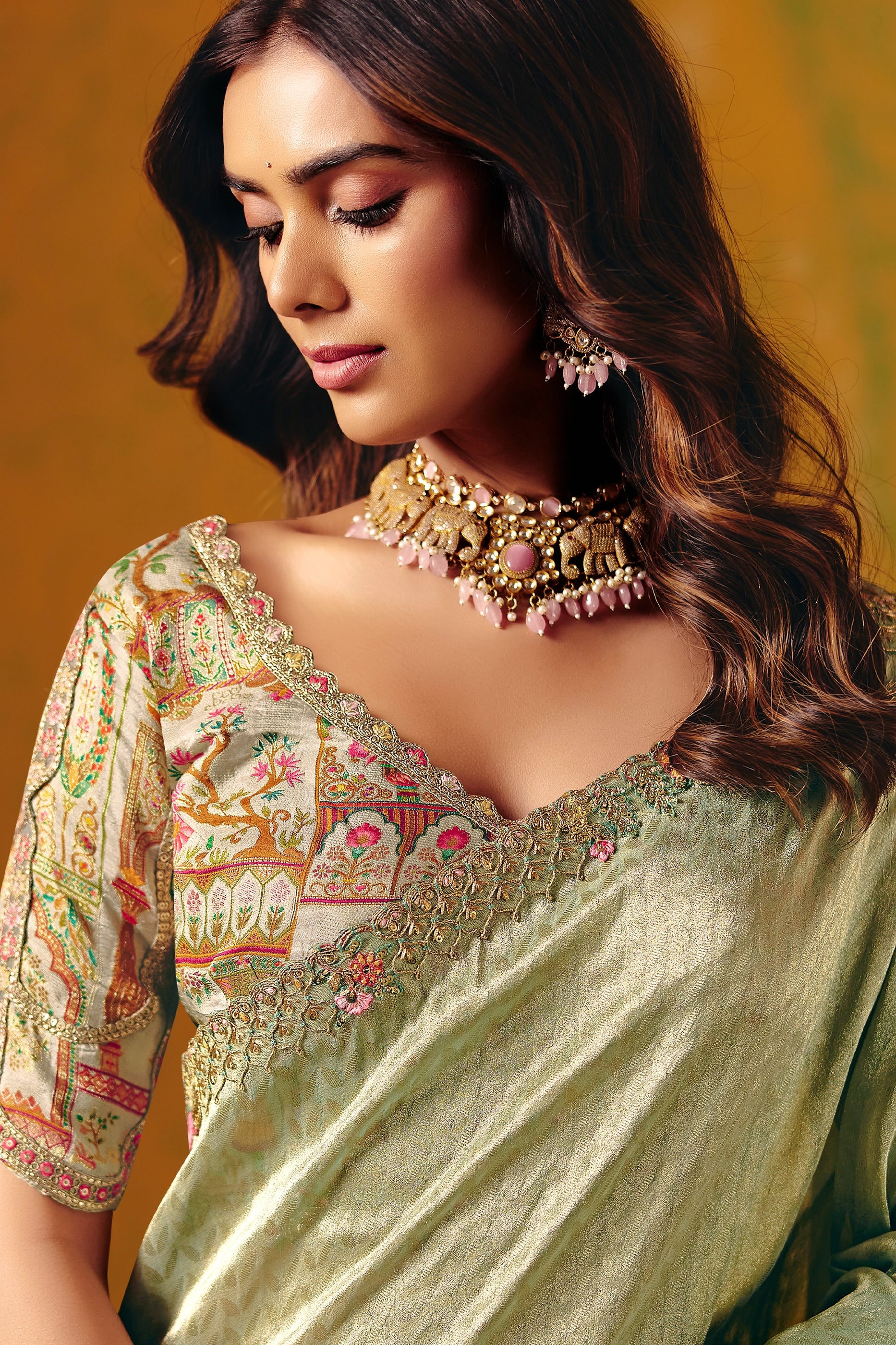 Mint Green Embroidered Jacquard Silk Saree-SAR12091_2_SareeButa.com