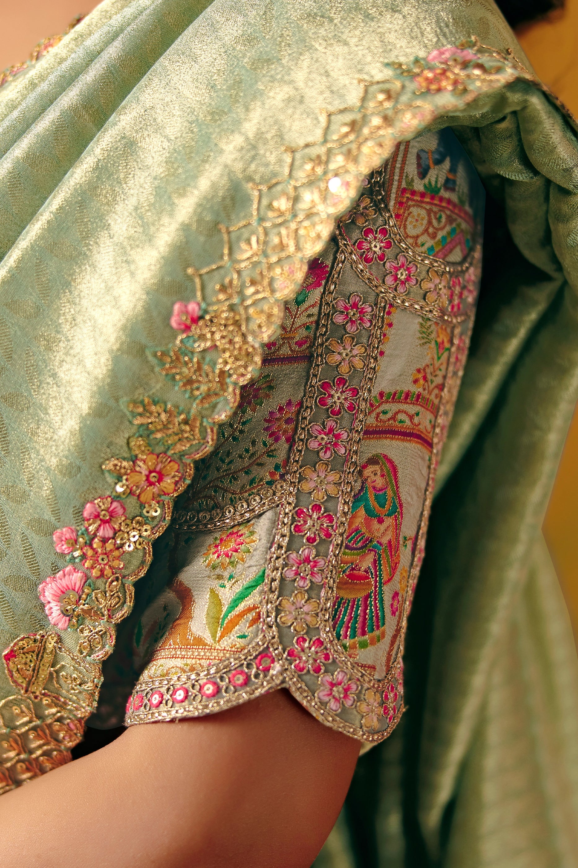 Mint Green Embroidered Jacquard Silk Saree-SAR12091_3_SareeButa.com