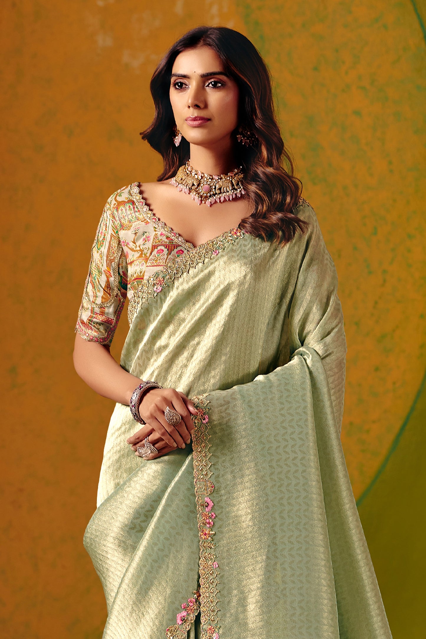 Mint Green Embroidered Jacquard Silk Saree-SAR12091_4_SareeButa.com