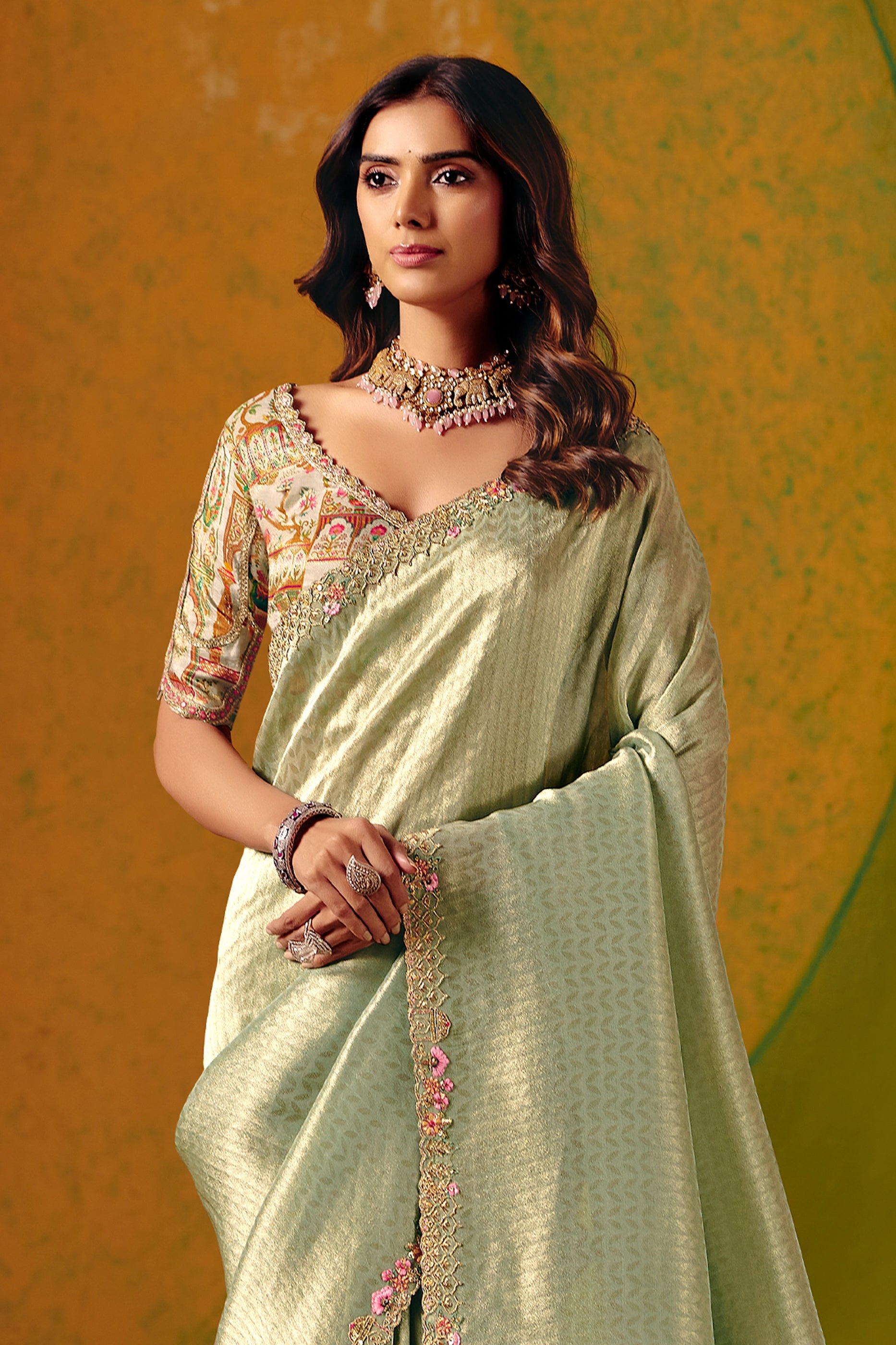 Mint Green Embroidered Jacquard Silk Saree-SAR12091_4_SareeButa.com