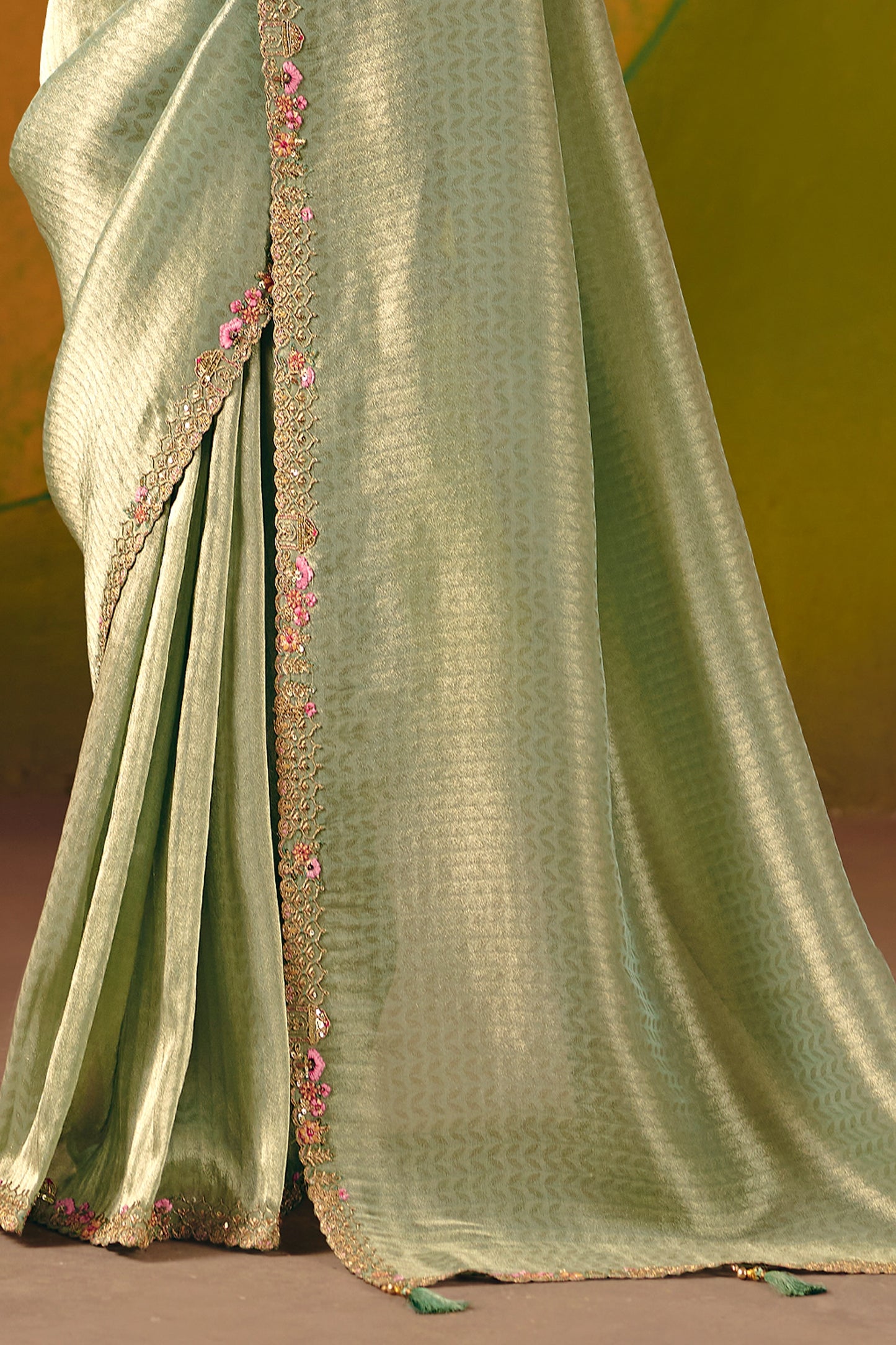 Mint Green Embroidered Jacquard Silk Saree-SAR12091_5_SareeButa.com