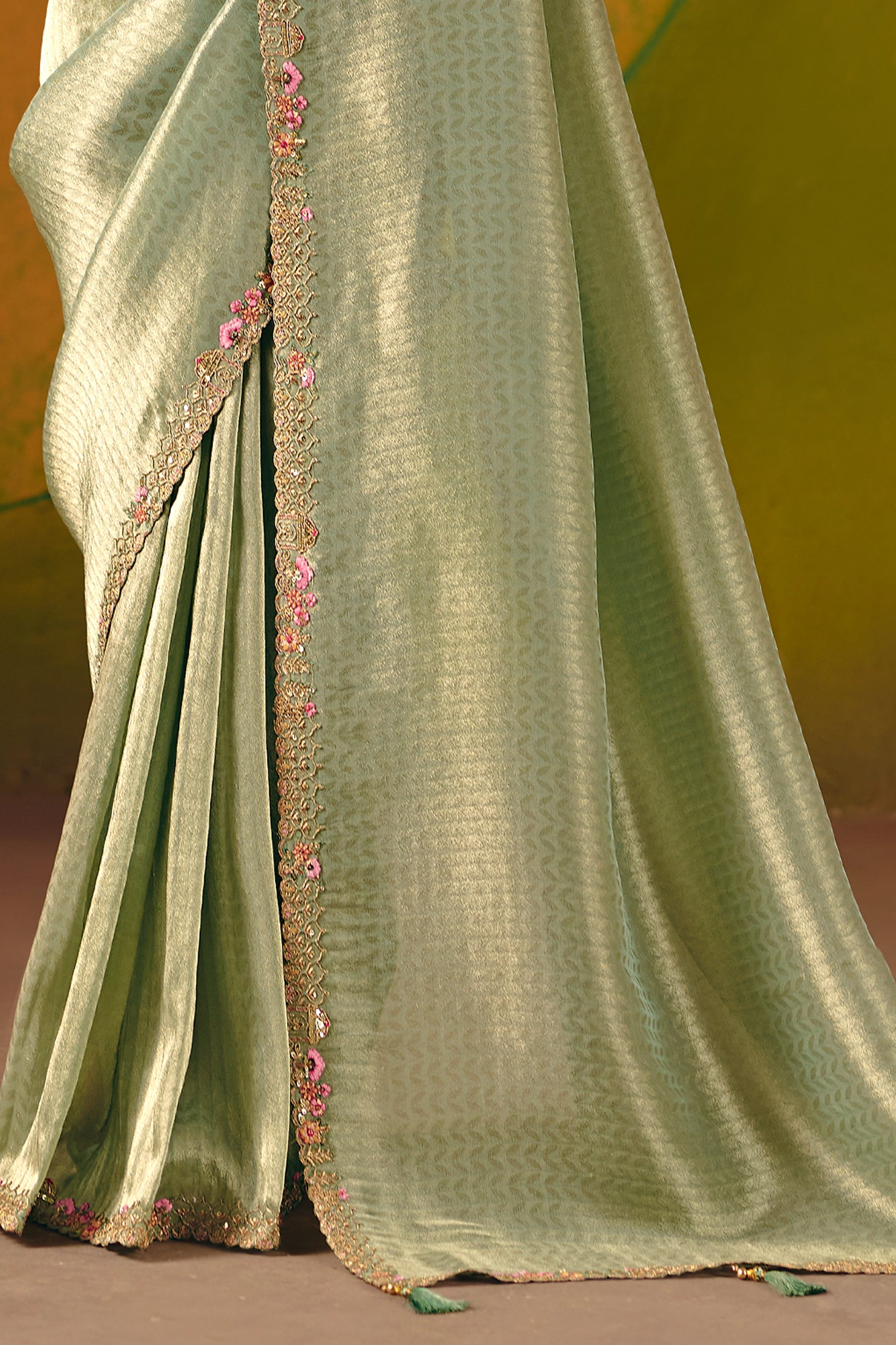 Mint Green Embroidered Jacquard Silk Saree-SAR12091_5_SareeButa.com