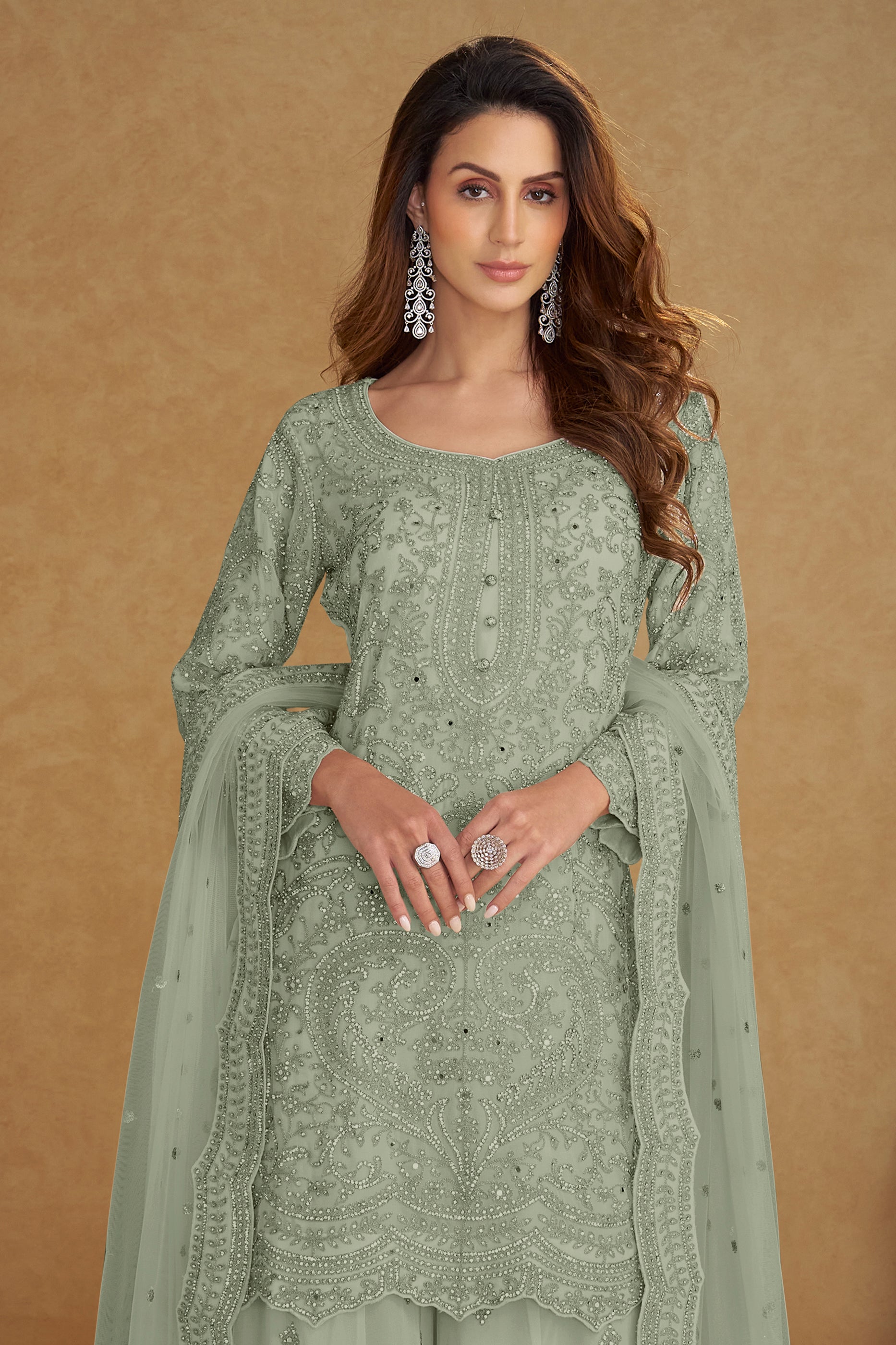 Mint Green Readymade Embroidered Net Suit-SAR13209_3_SareeButa.com