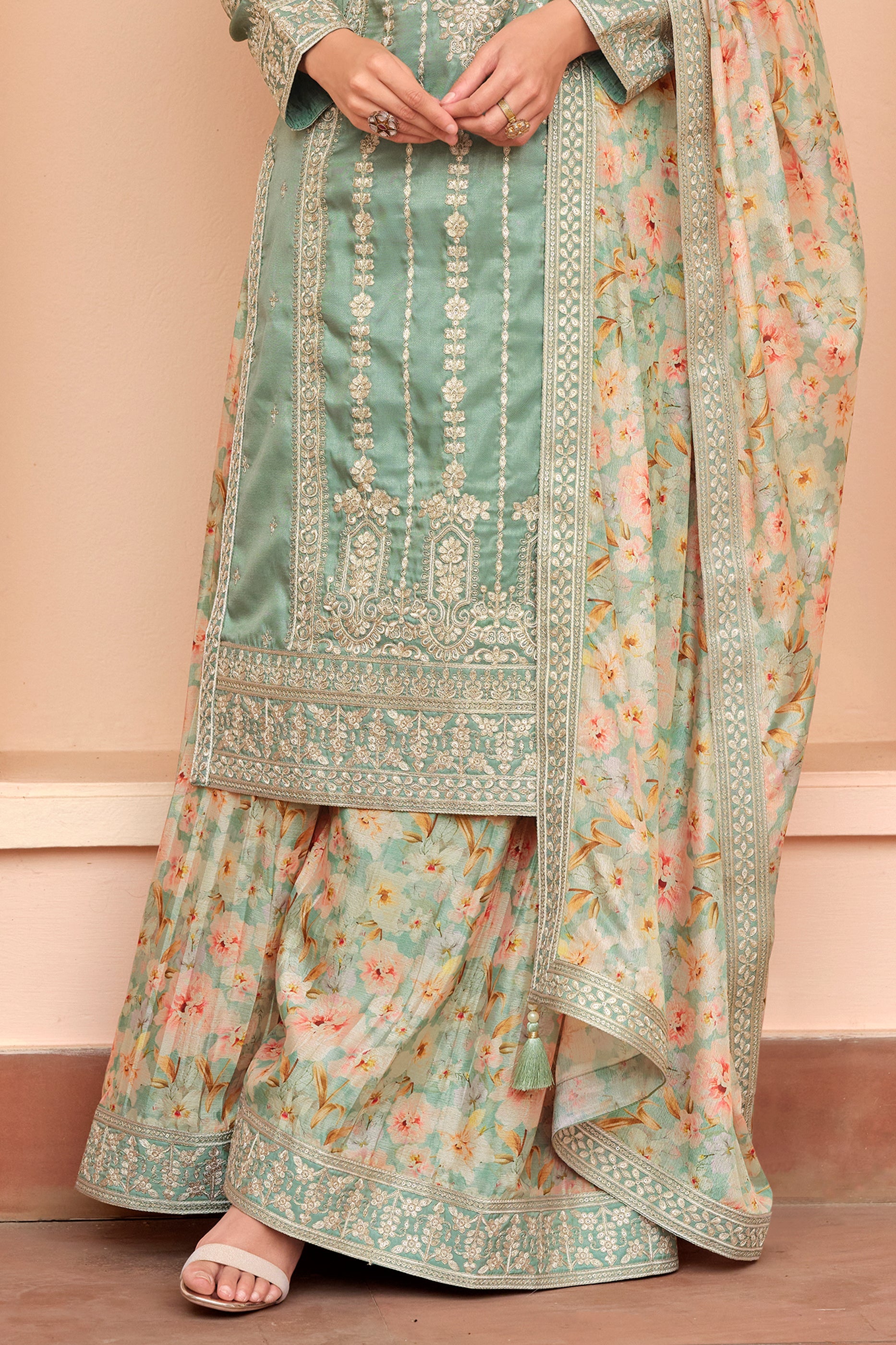 Mint Green Readymade Embroidered Simar Silk Suit-SAR10650_4_SareeButa.com