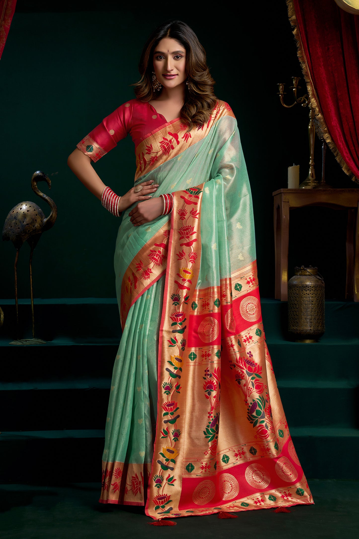 Mint Green Tissue Paithani Saree-SAR12697_1_SareeButa.com