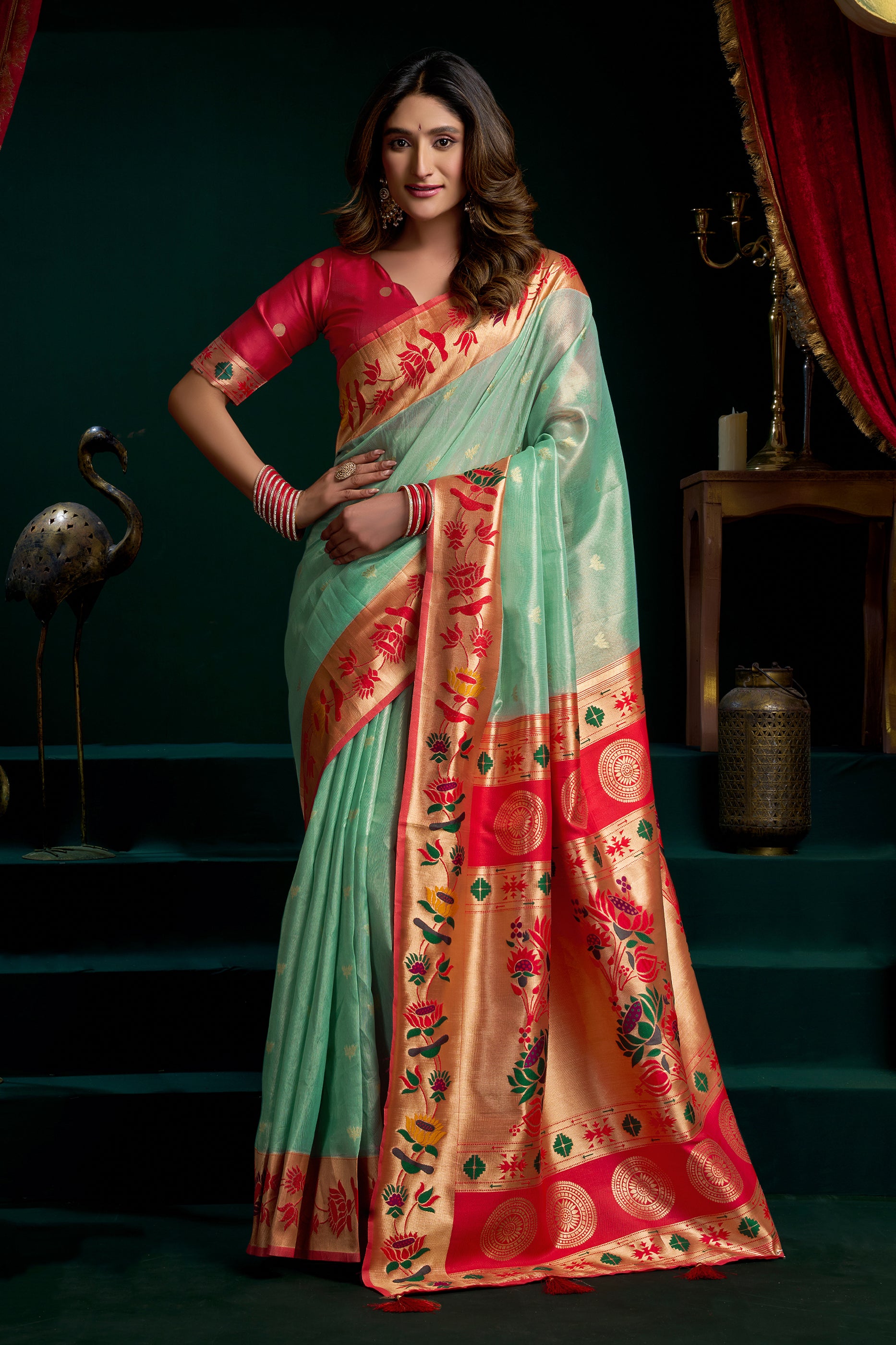 Mint Green Tissue Paithani Saree-SAR12697_1_SareeButa.com